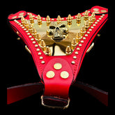 Handmade Red Leather Dog Harness with Punisher Logo - A&C Dog Collars