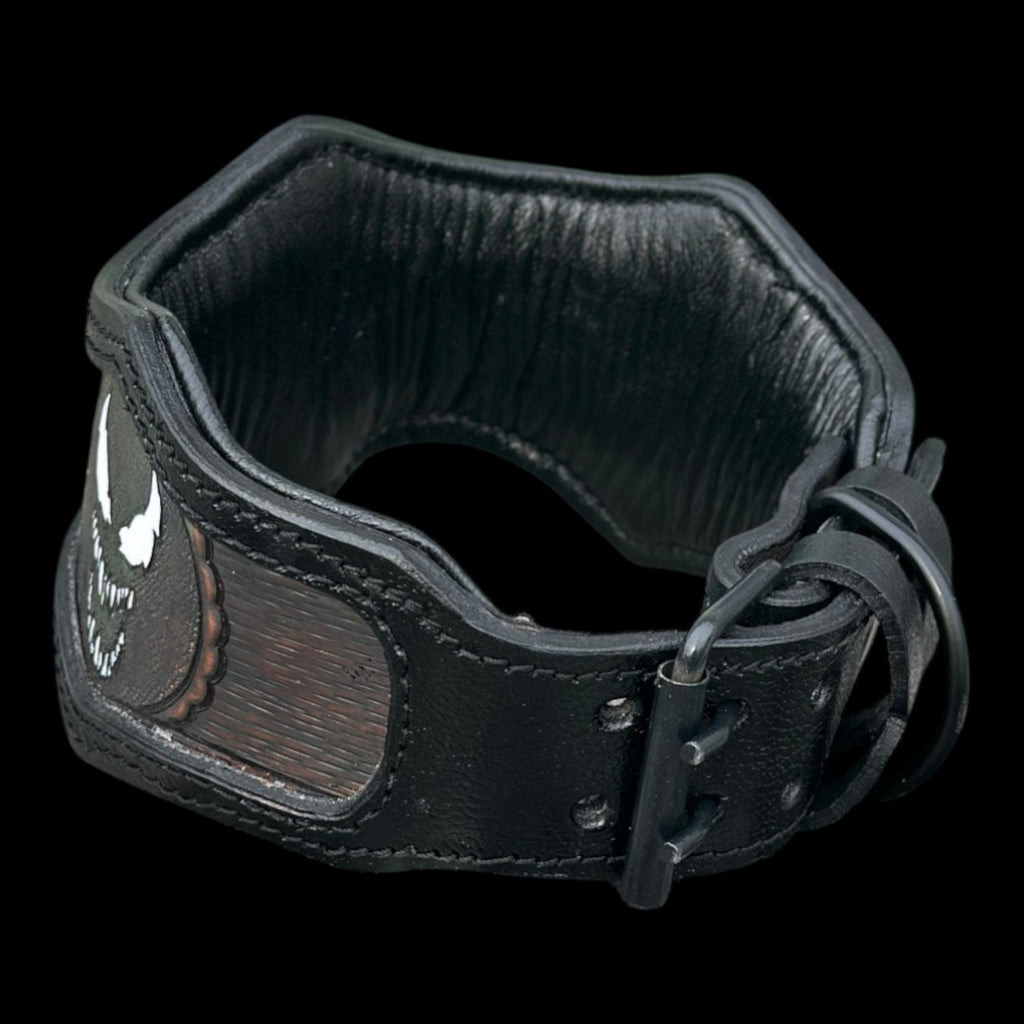 Asymmetric Copper Engraved Leather Dog Collar&Harness Set – Handmade Wide Collar Set