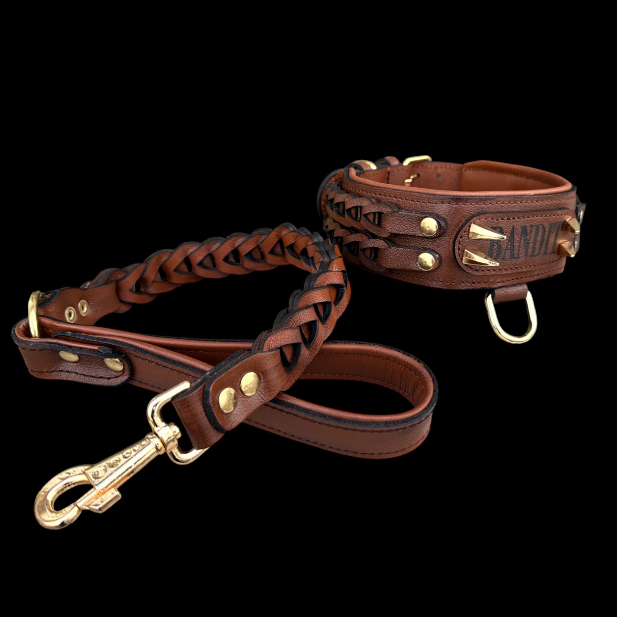 Handcrafted Leather Dog Collar & Leash Set – Personalized Name, Hand Braided Buffalo Leather for Cane Corso, Rottweiler, Doberman, Kangal, American Bully