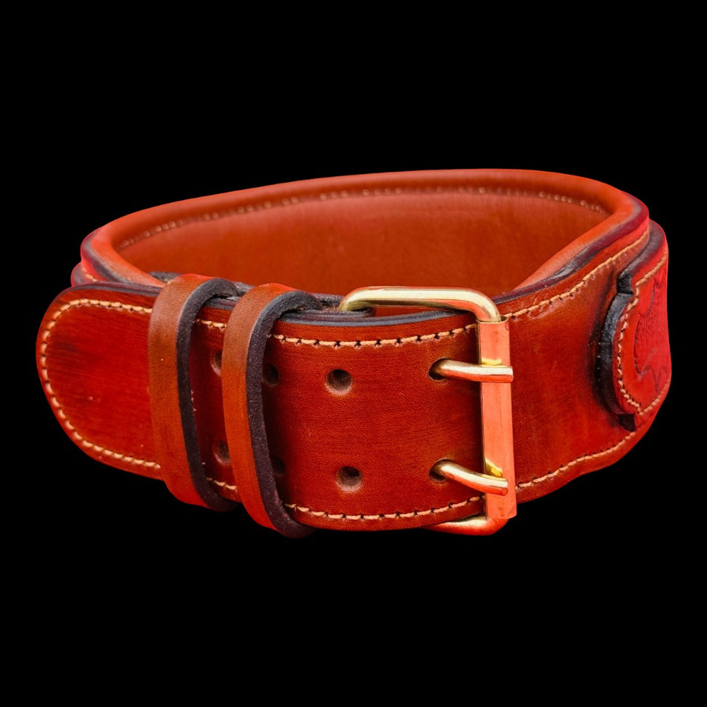 Personalized Brown Leather Dog Collar – Handmade Wide Padded Collar for Large Dogs