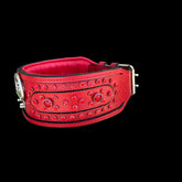 Handcrafted Red Leather Dog Collar – Wide & Thick Crystal Studded - A&C Dog Collars