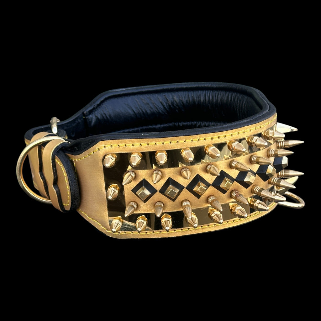 American Bully gold leather handmade dog collar