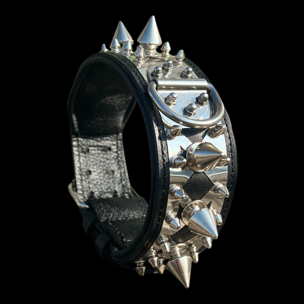 Handmade chrome spike dog collar for strong breeds