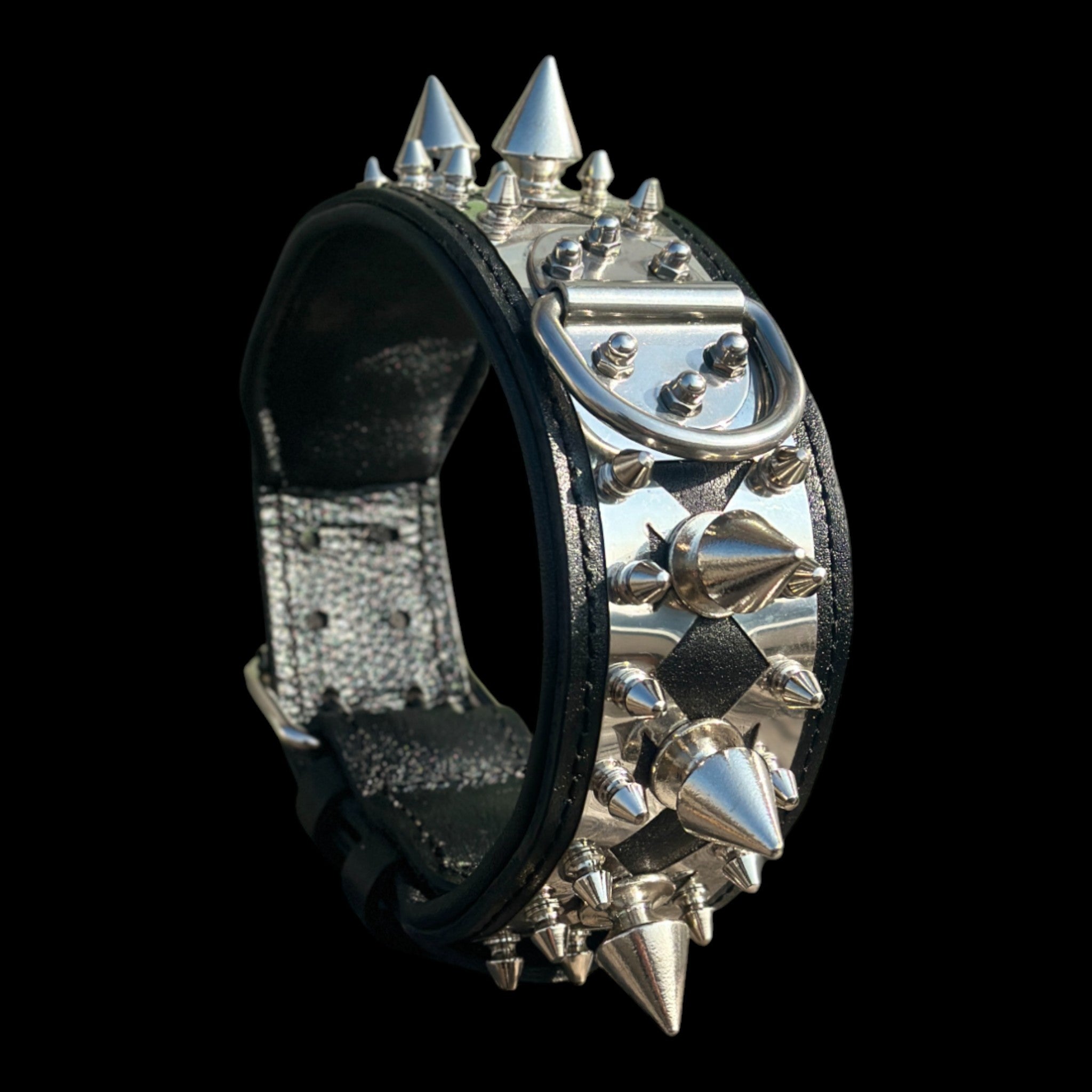 Handmade chrome spike dog collar for strong breeds