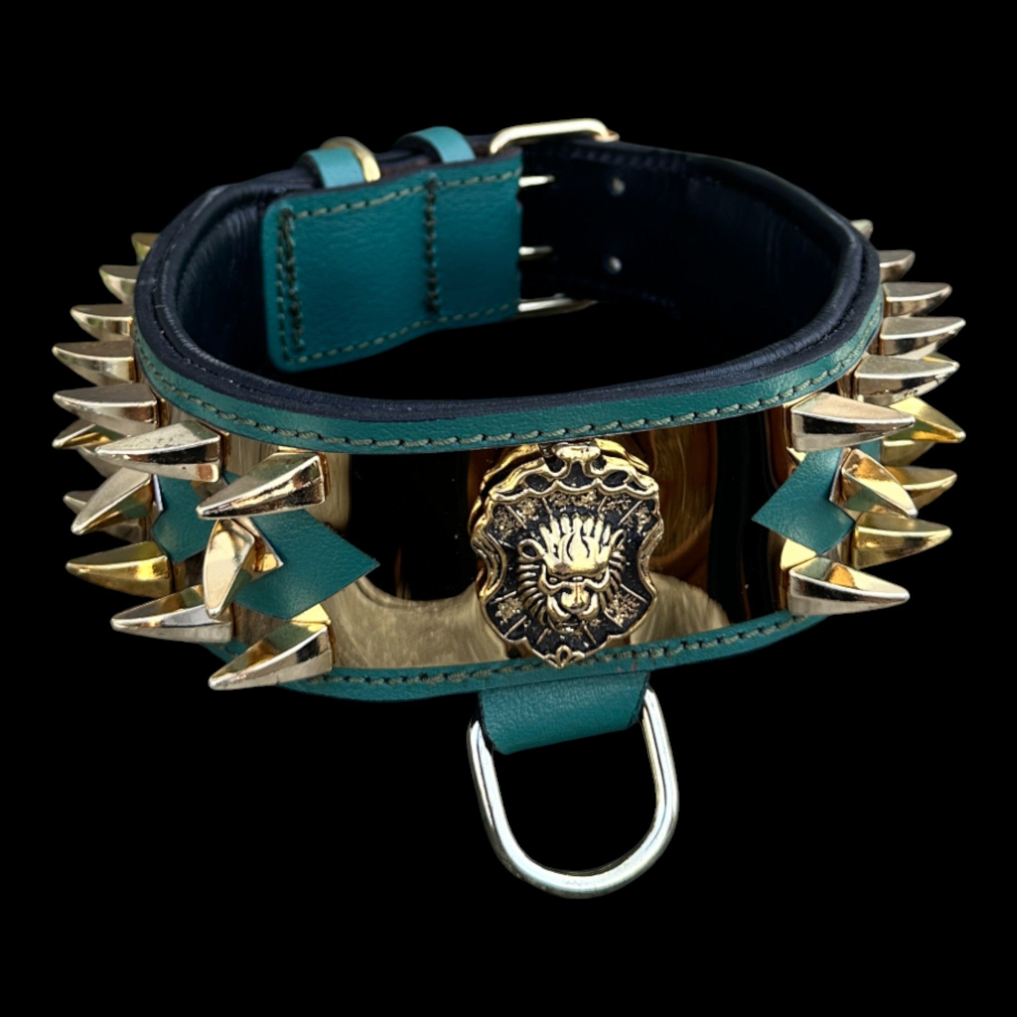 A&C Dog Collars emerald green lion emblem handmade collar