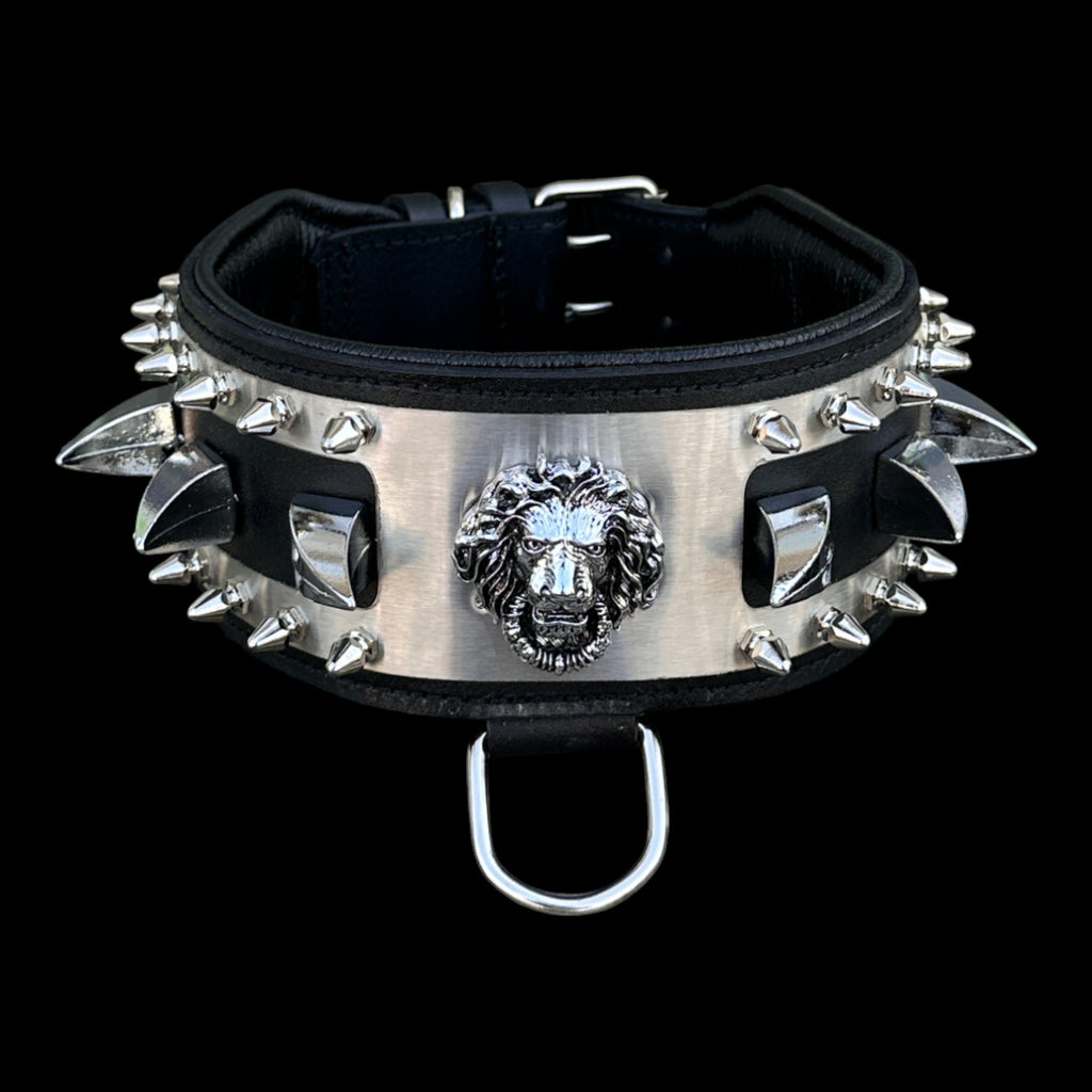 Luxury handcrafted lion emblem dog collar