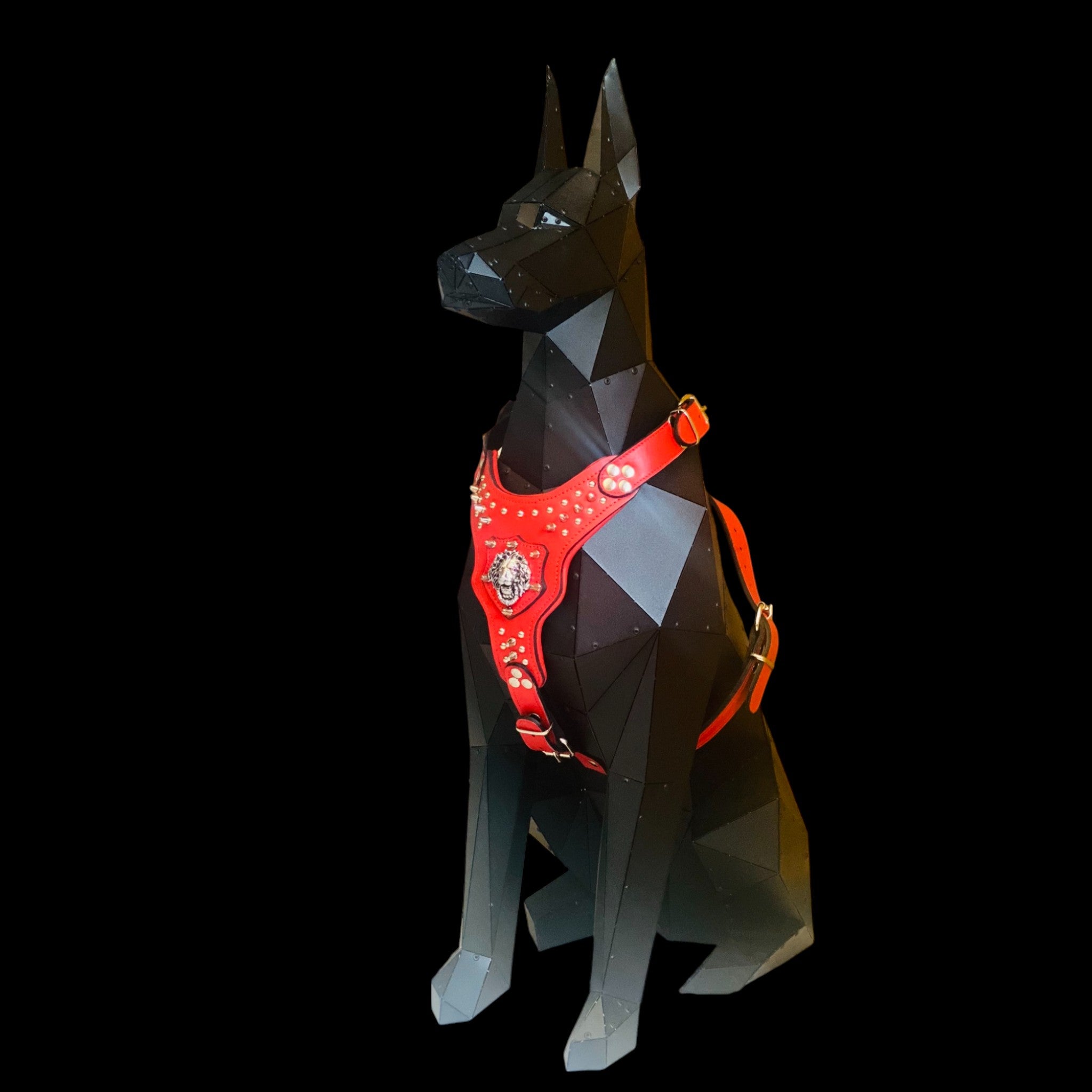 Spiked lion emblem chest harness for American Bully