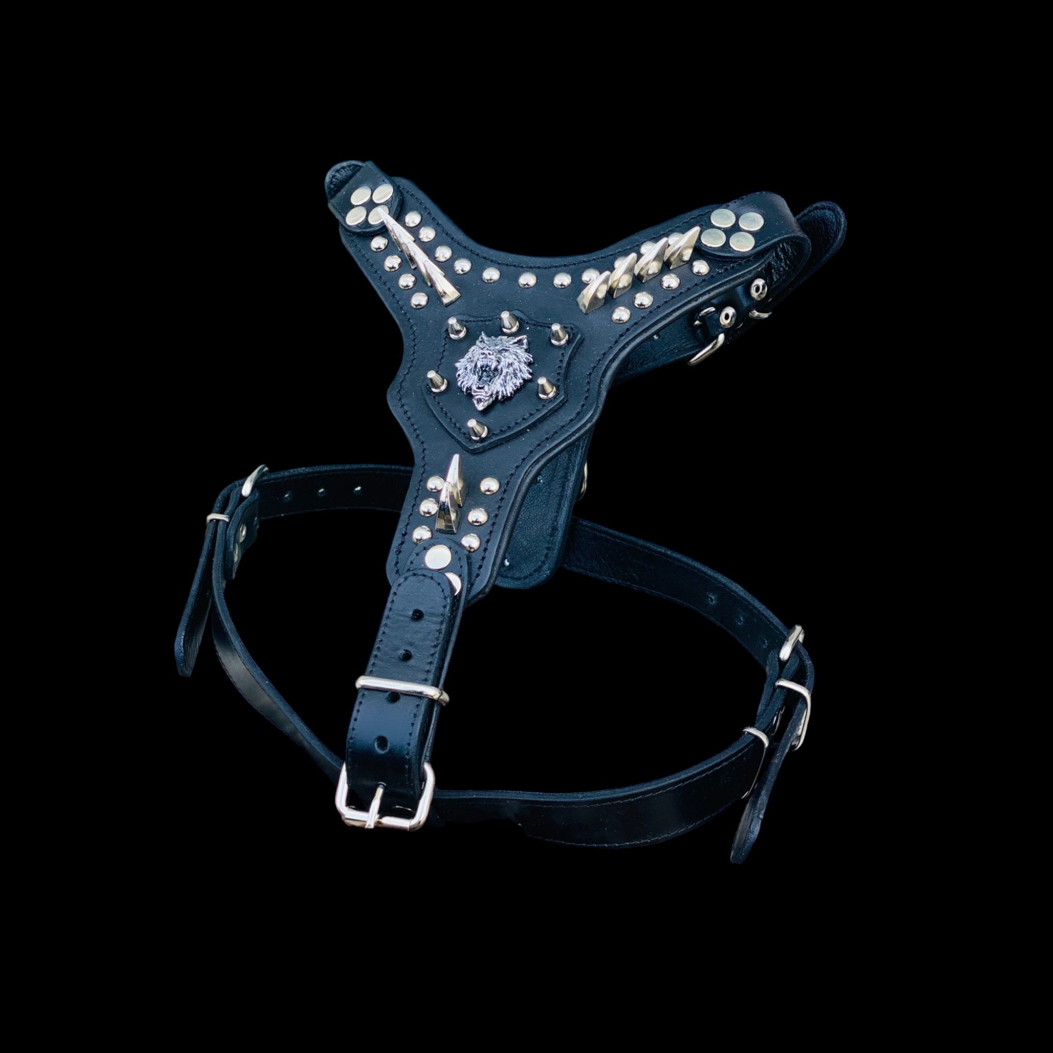 Spiked wolf emblem harness for American Bully and Cane Corso