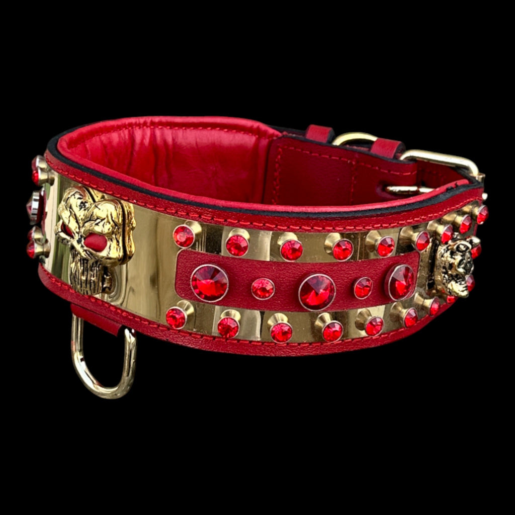 A&C Dog Collars handcrafted gold stainless-steel red crystal collar