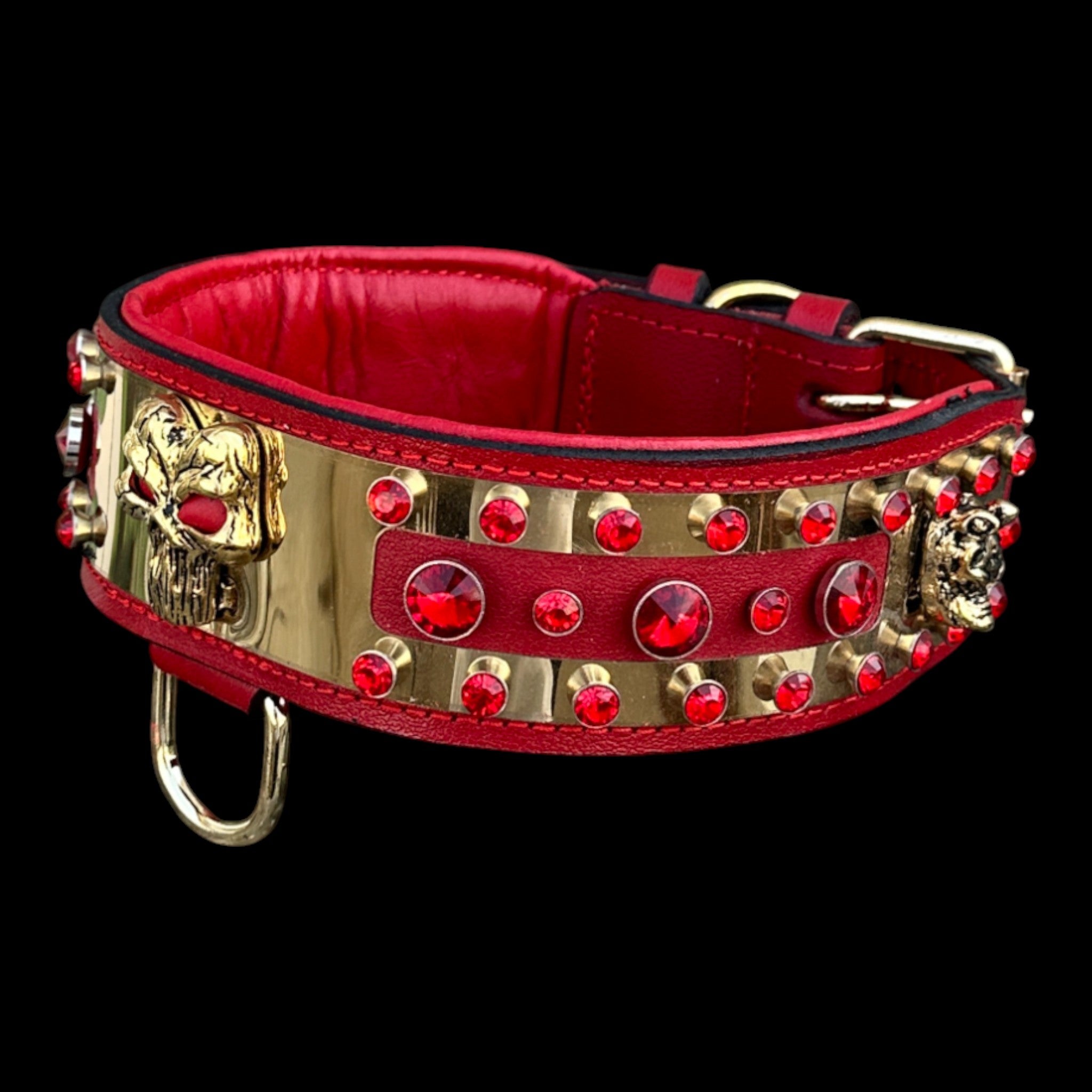 A&C Dog Collars handcrafted gold stainless-steel red crystal collar