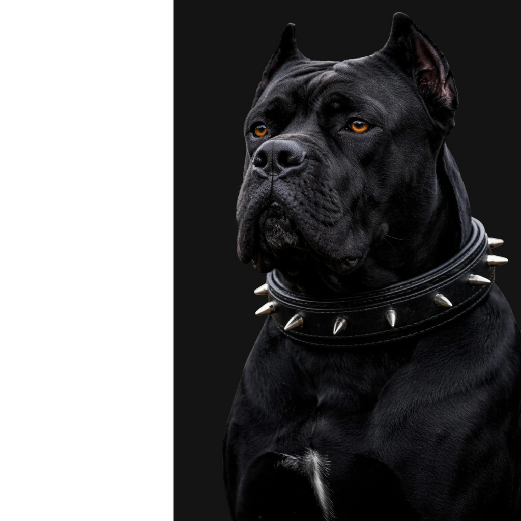 Handmade black leather dog collar with ivory-style spikes for large breeds - A&C Dog Collars
