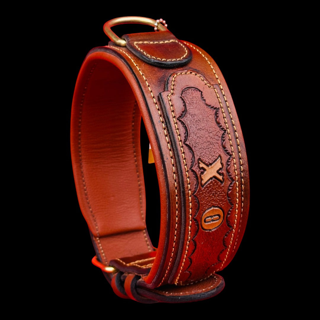 Personalized Brown Leather Dog Collar – Handmade Wide Padded Collar for Large Dogs