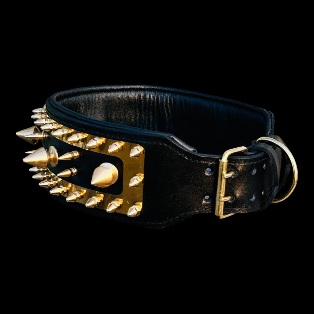3.93 inch wide black buffalo leather spike collar
