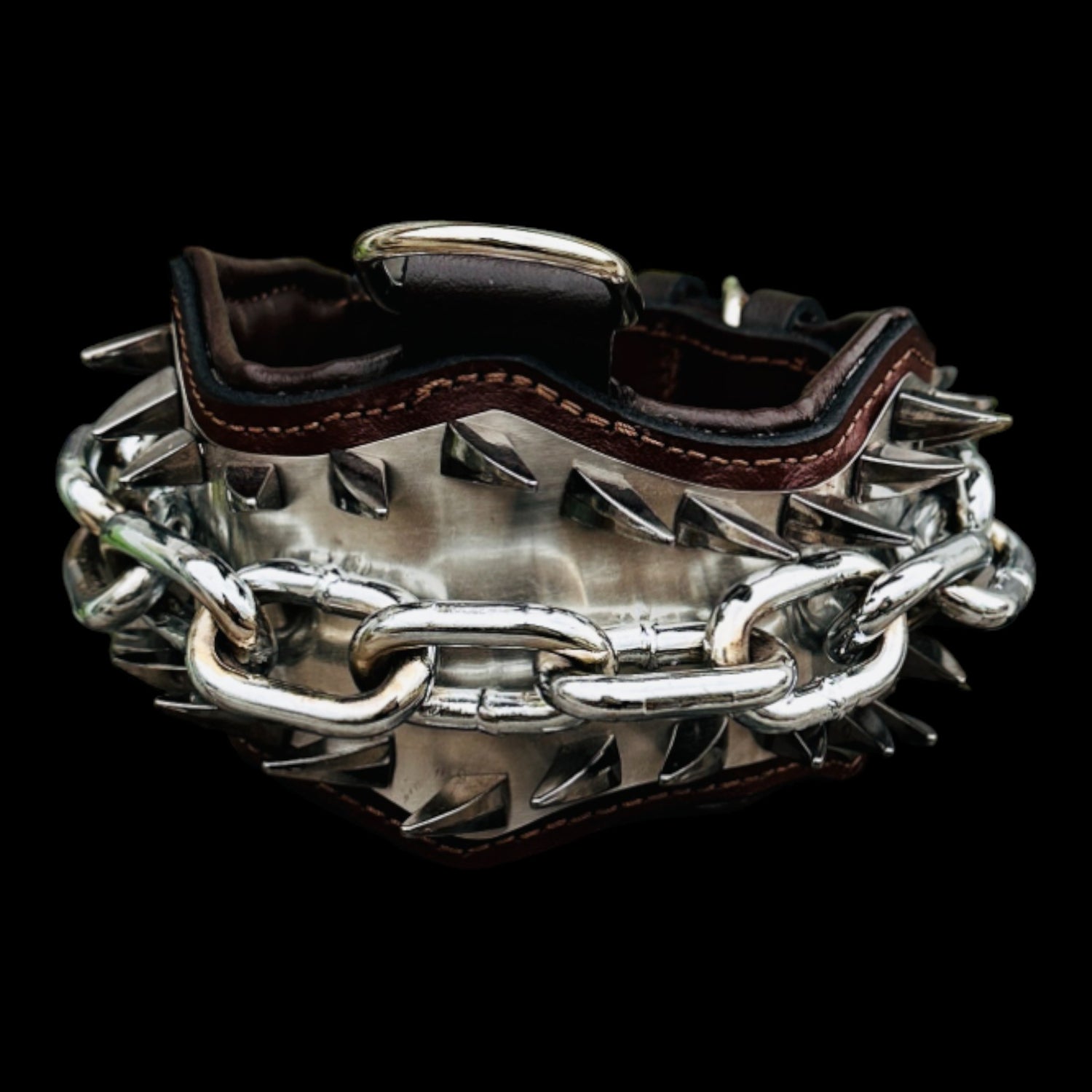 Chrome chain design leather collar by A&C Dog Collars.