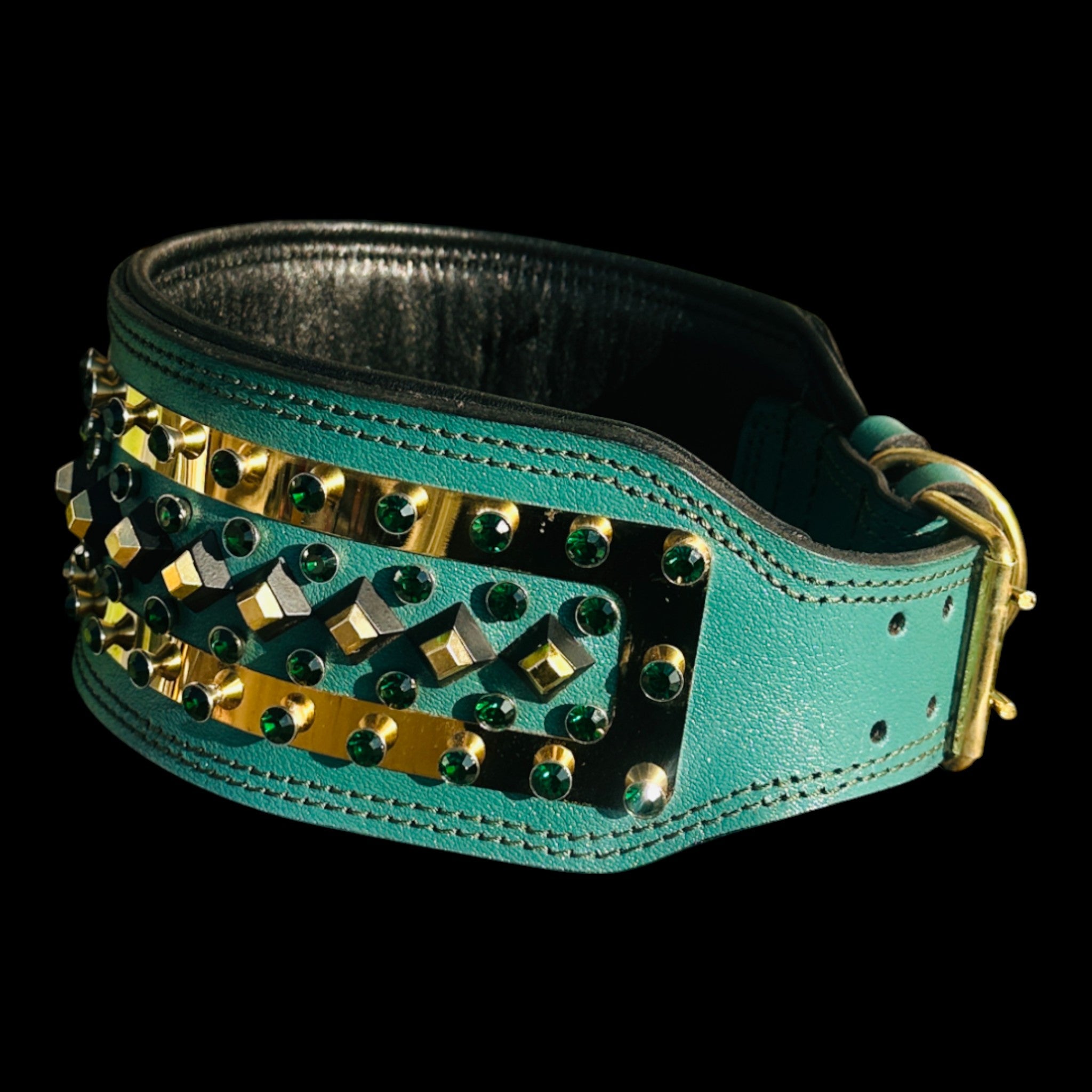 Doberman luxury turquoise dog collar with crystals
