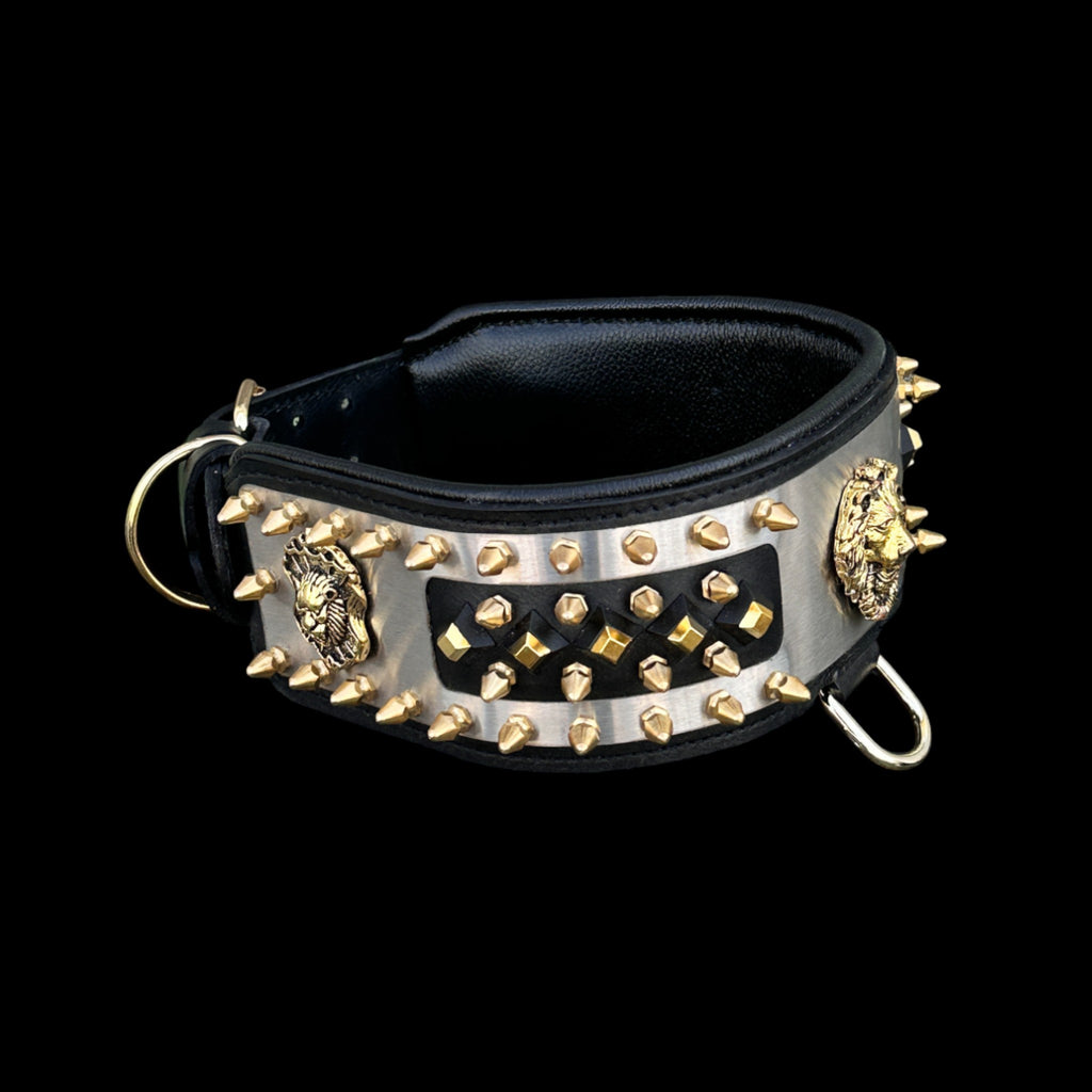 Luxury stainless steel and gold spiked dog collar