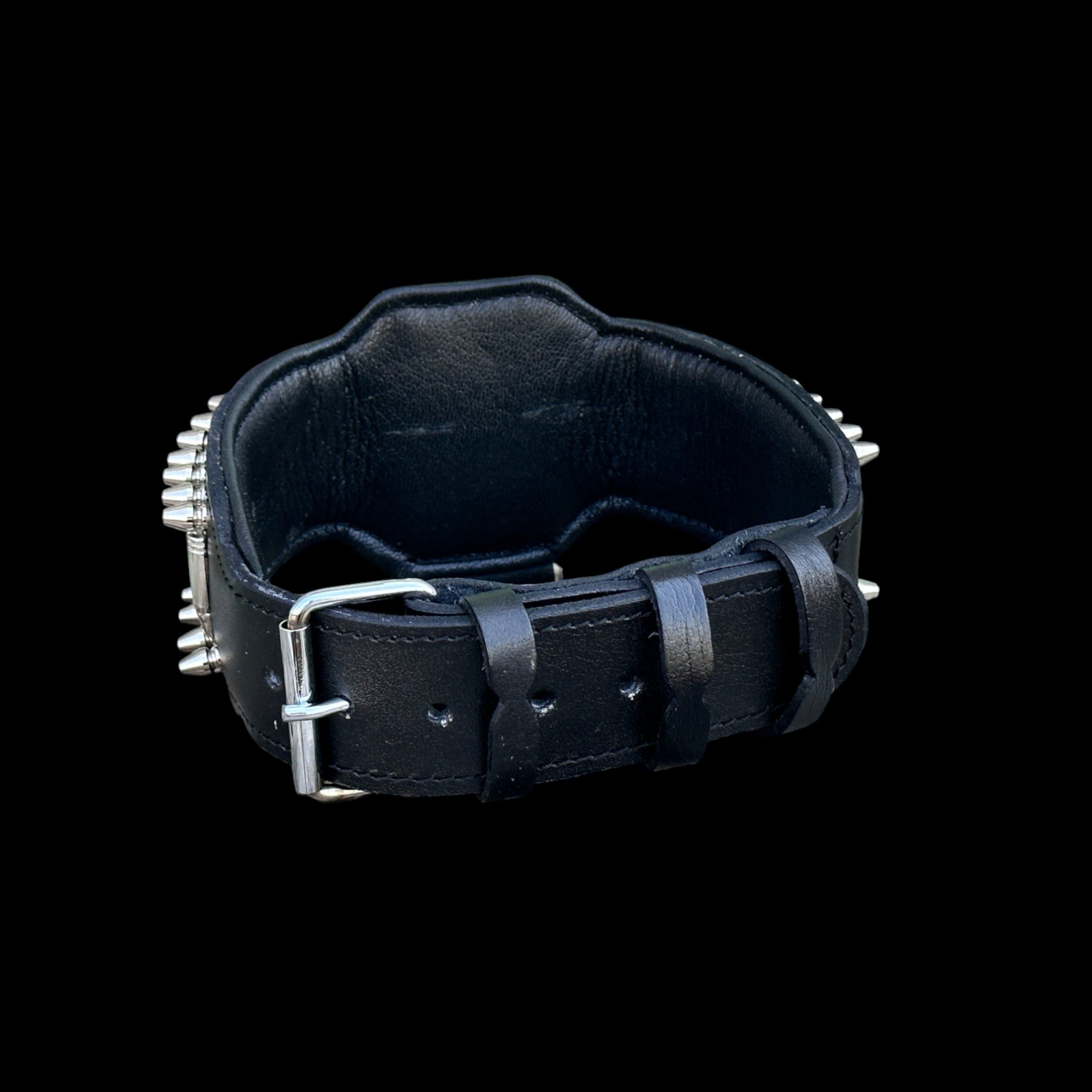 BulletBully™ Alpha Armor – Black Buffalo Leather Dog Collar with Bullet Studs & Bully Emblem