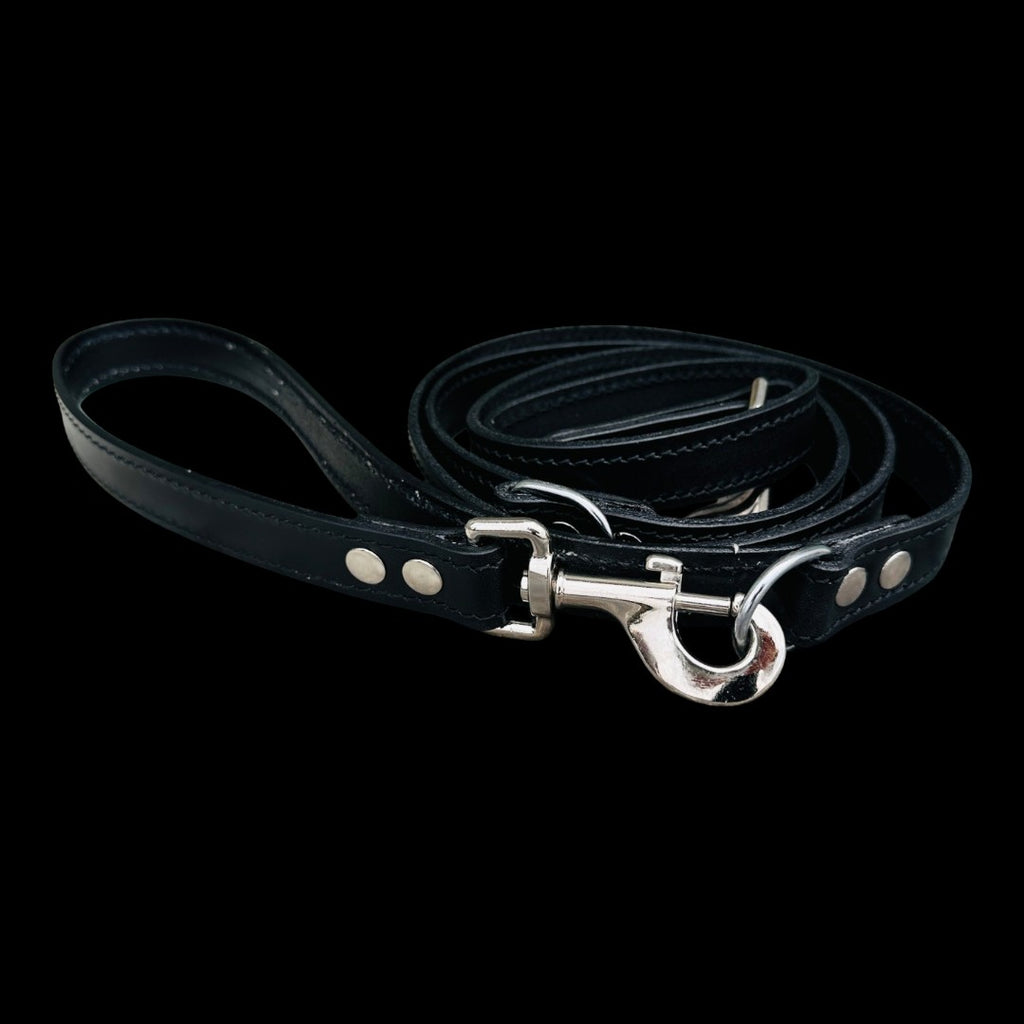 Black Leather Dog Collar, Harness & Leash Set – Handmade Spiked Large Breed Set