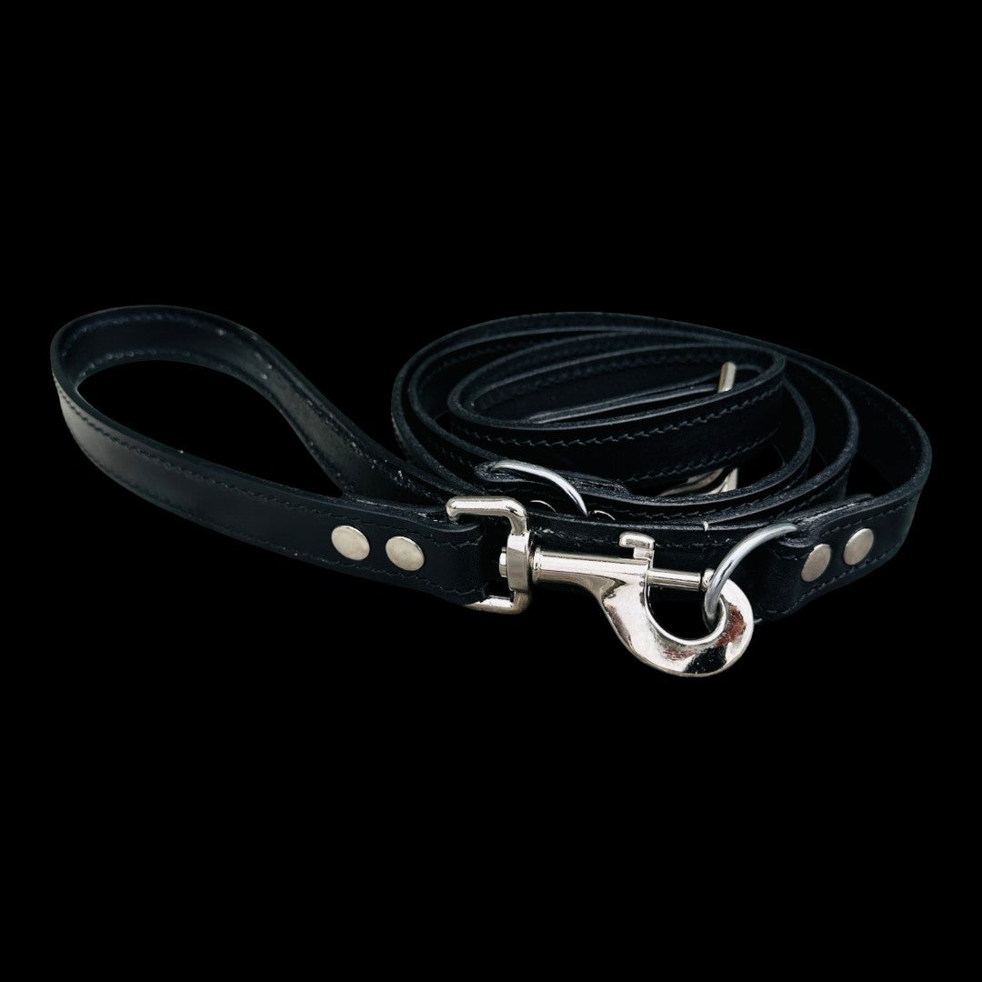 Black Leather Dog Collar, Harness & Leash Set – Handmade Spiked Large Breed Set