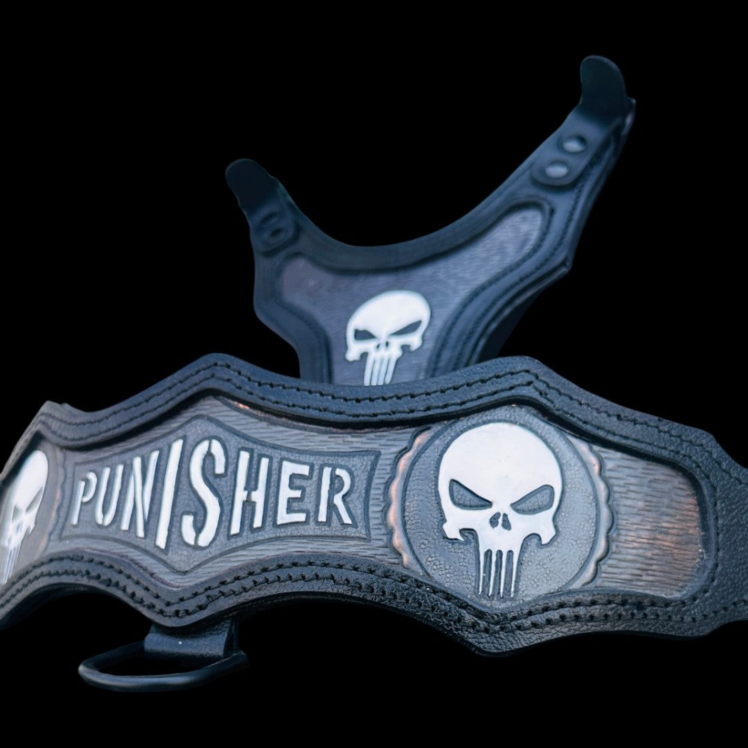 Handmade Skull Leather Dog Collar & Harness Set – Black Custom Dog Set