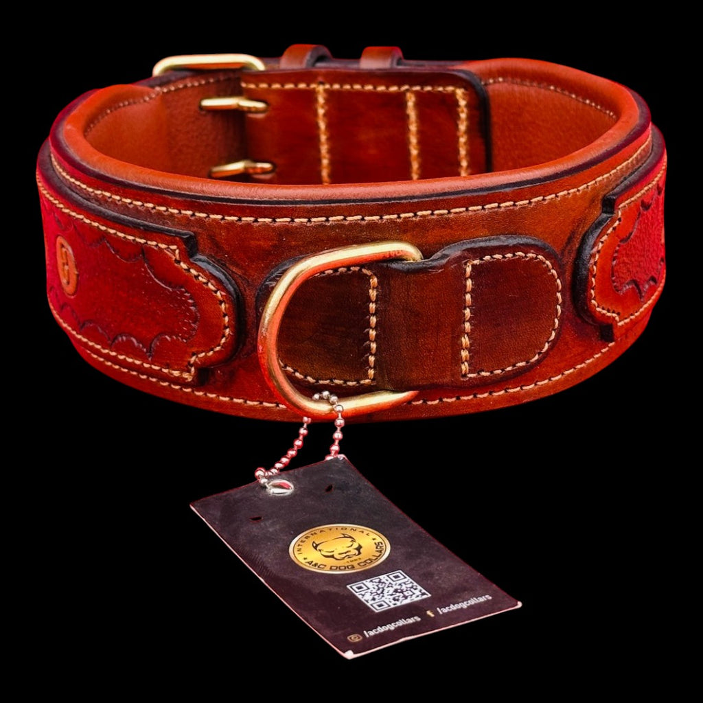 Personalized Brown Leather Dog Collar – Handmade Wide Padded Collar for Large Dogs