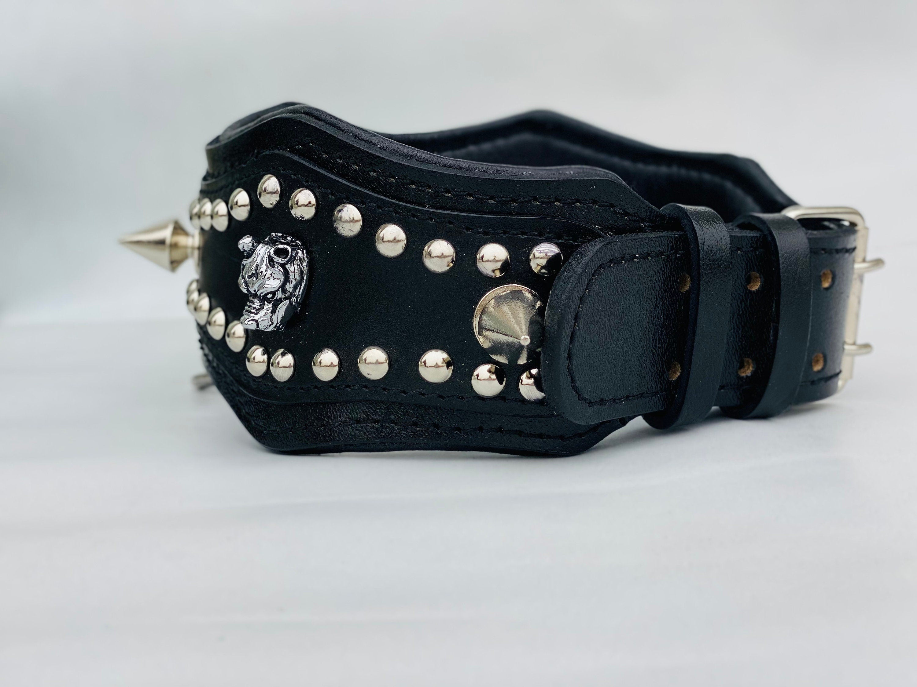 Extreme Bully Leather Dog Collar: Custom Engraved Name Plate