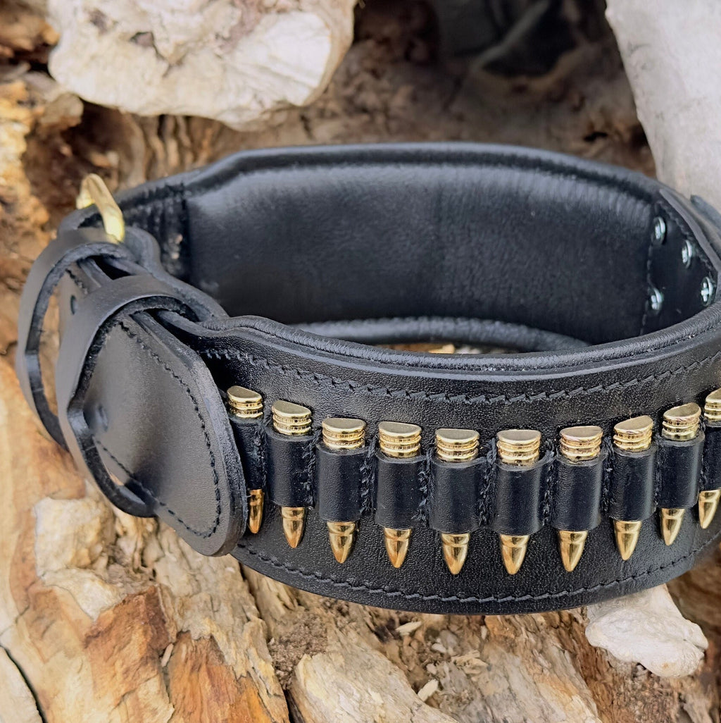 Handmade Buffalo Leather Dog Collar Set: Engraved Nameplate, Large Breeds