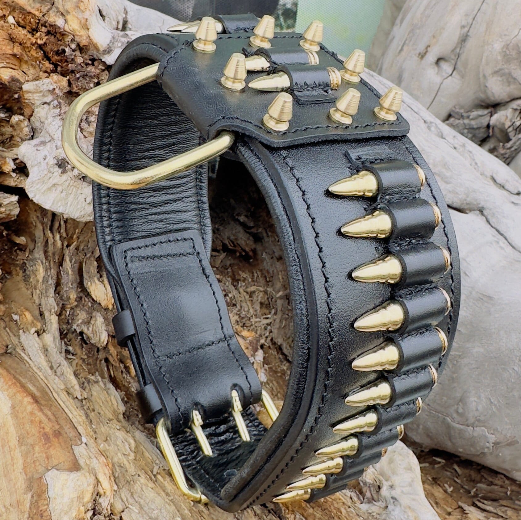 Handmade Buffalo Leather Dog Collar Set: Engraved Nameplate, Large Breeds