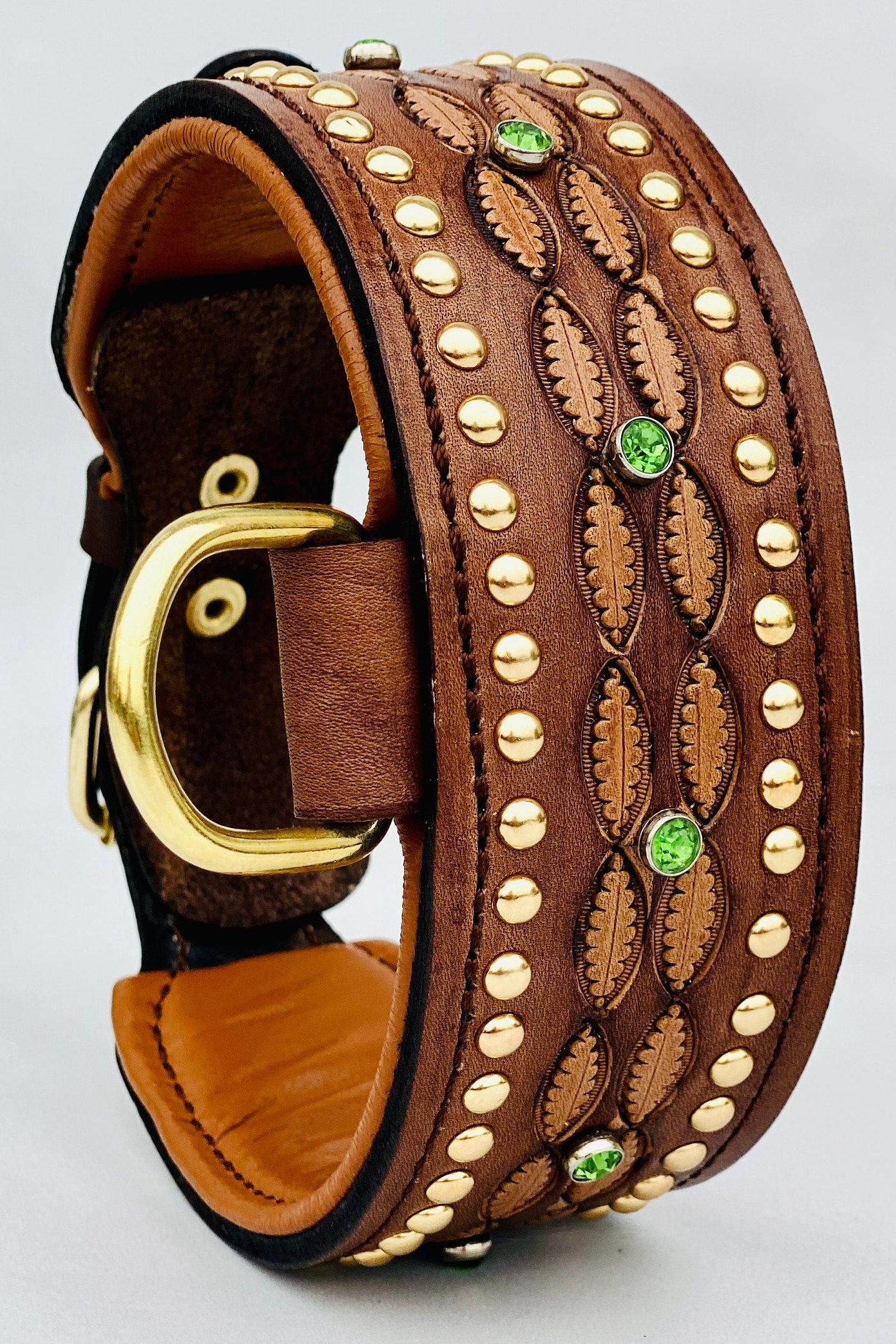 Handmade 6 CM Crystal-Stone Leather Dog Collar – Luxury & Strength for Large Breeds