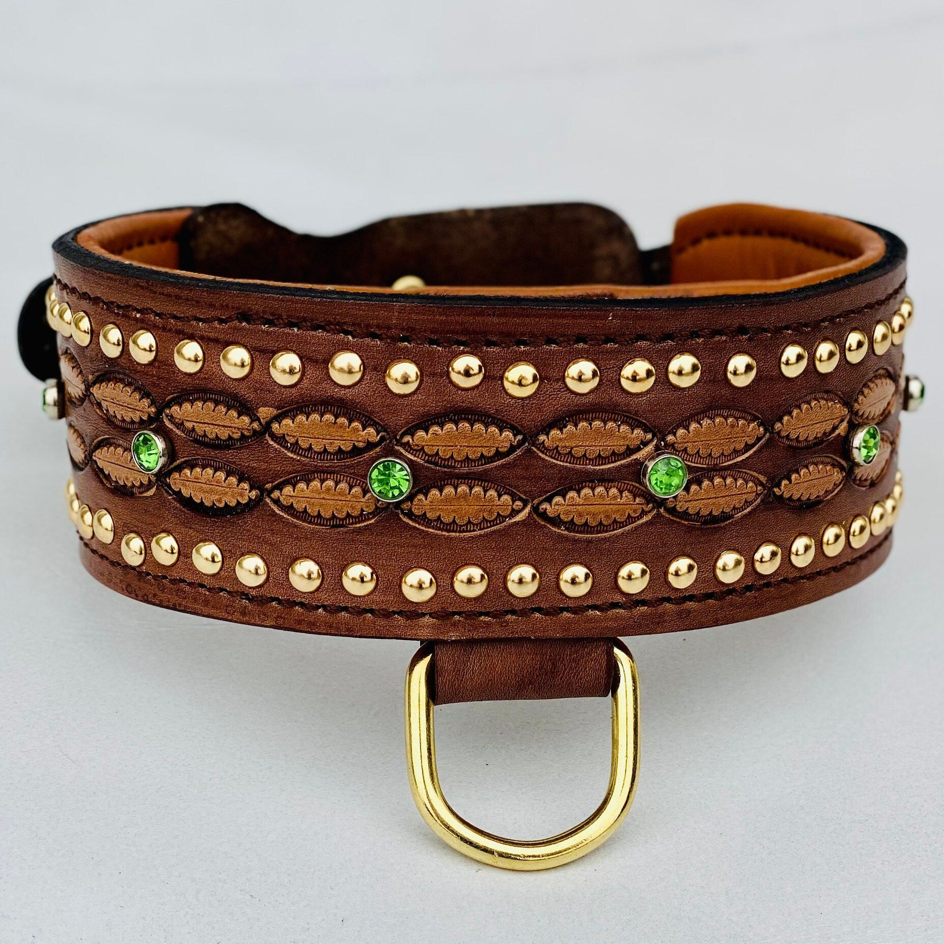 Handmade 6 CM Crystal-Stone Leather Dog Collar – Luxury & Strength for Large Breeds