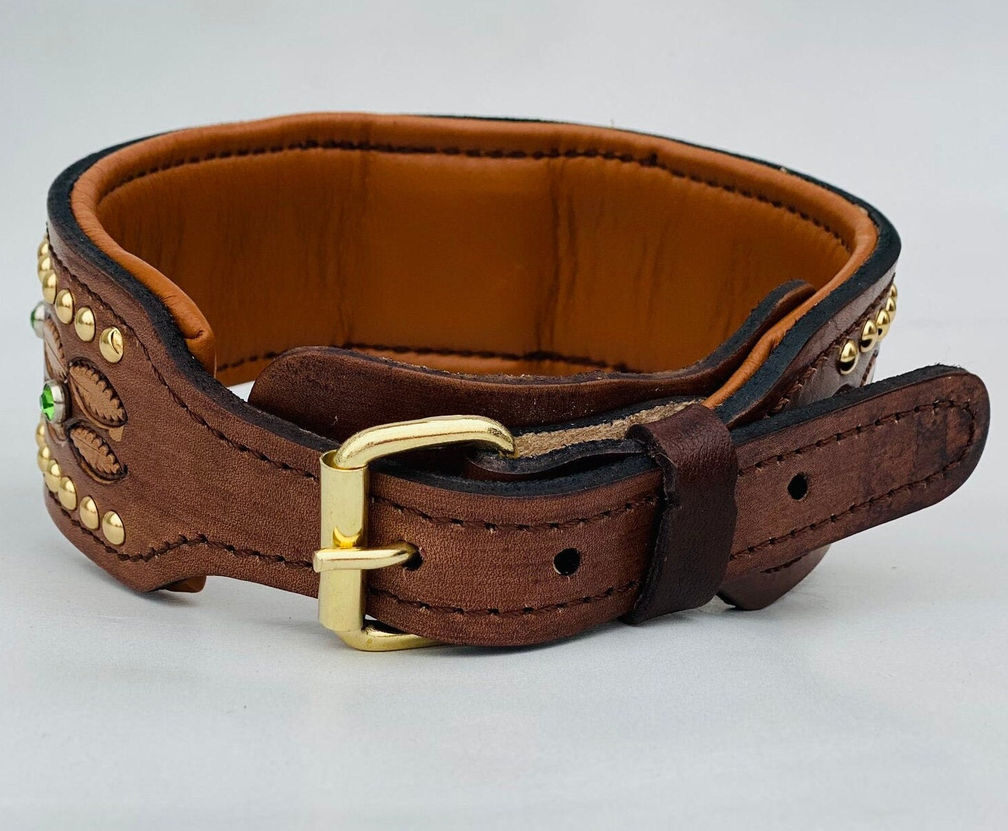 Handmade 6 CM Crystal-Stone Leather Dog Collar – Luxury & Strength for Large Breeds