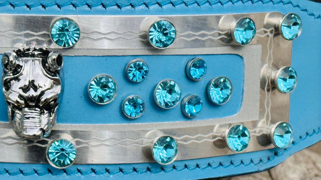 Handmade Blue Crystal Leather Dog Collar: Wide Luxury Collar for Large Breeds