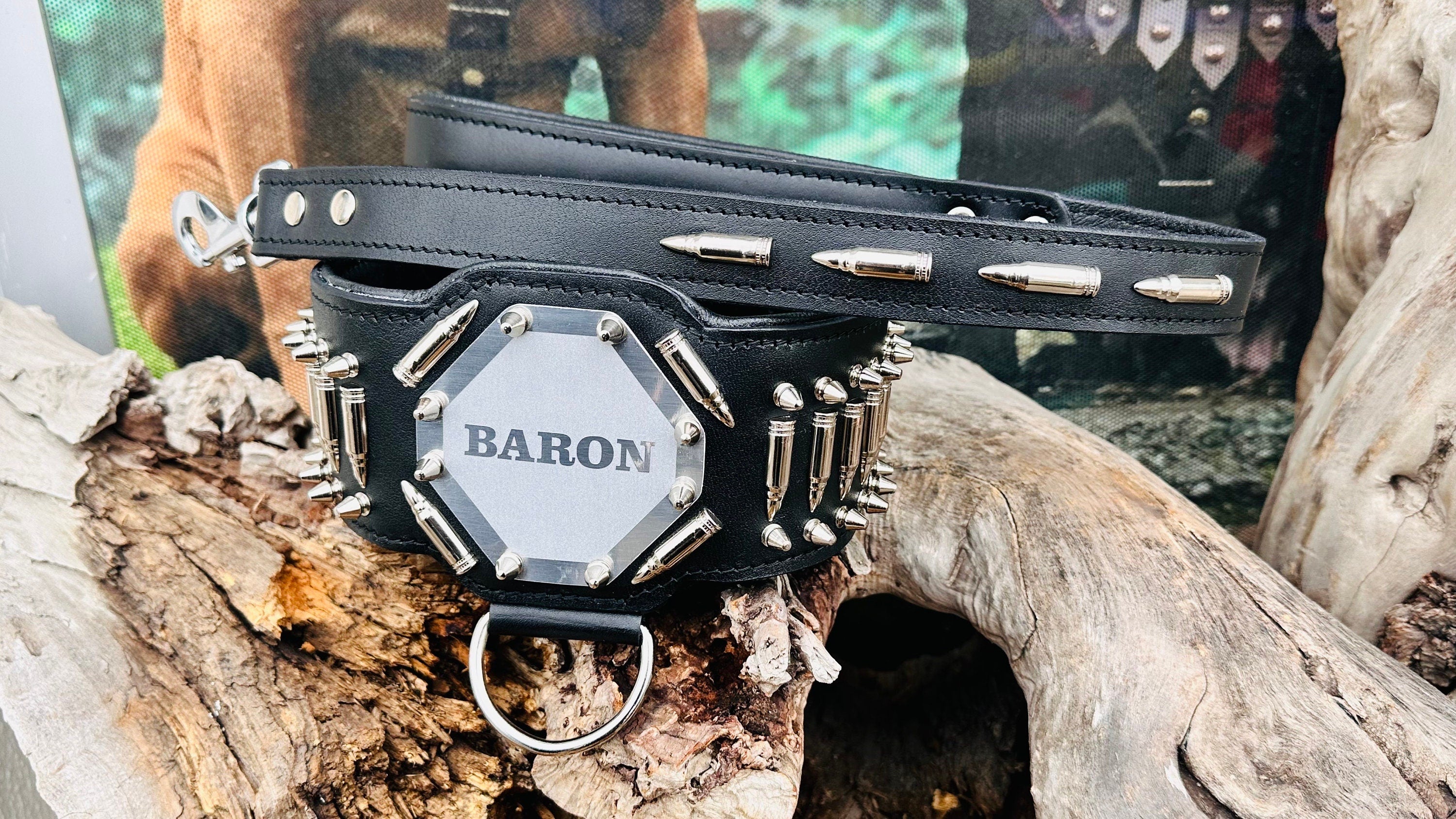 Handmade Buffalo Leather Dog Harness Set: Personalized Engraved Collar