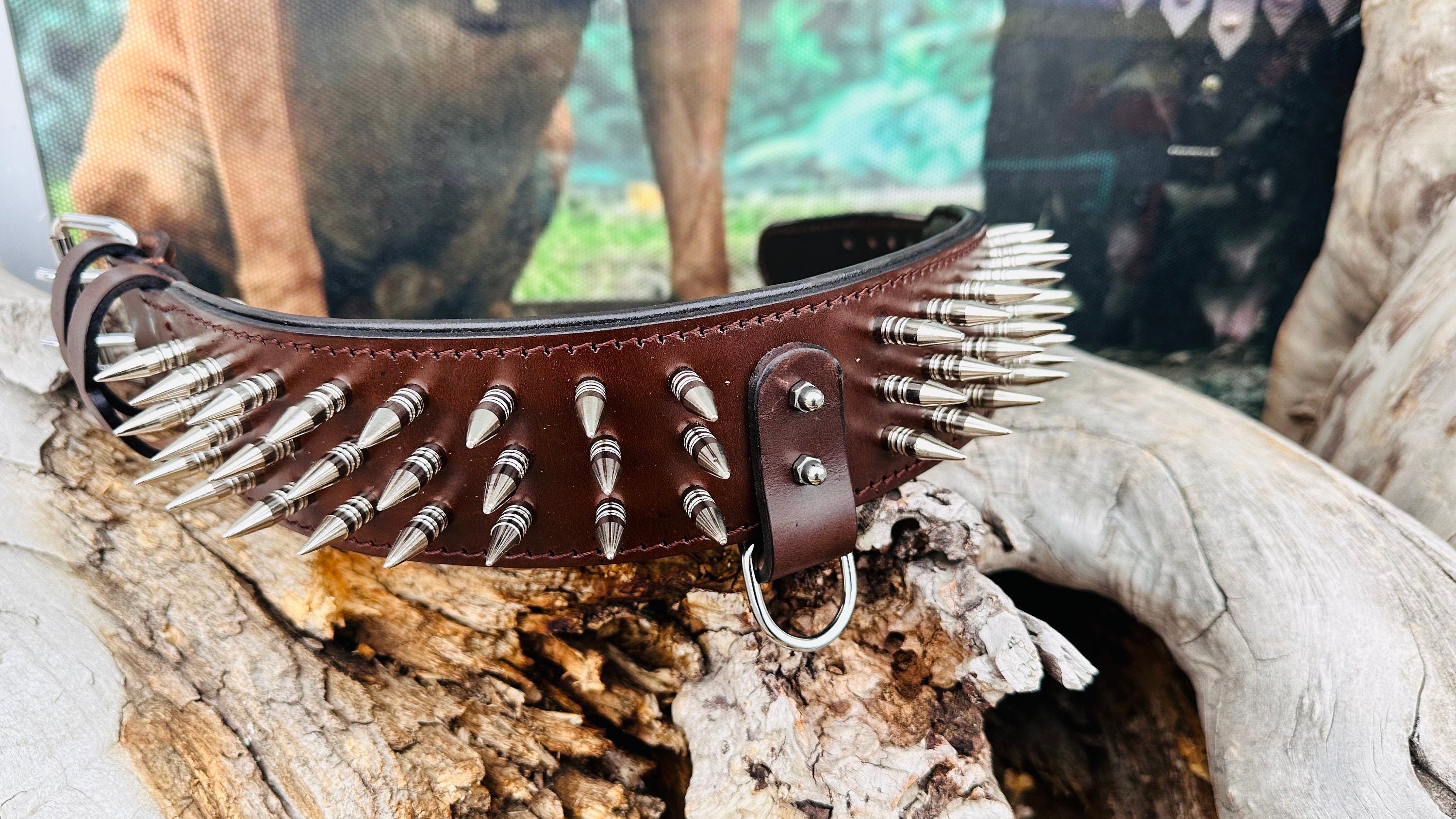 Handmade Buffalo Leather Dog Harness Set: Personalized Spiked Collar