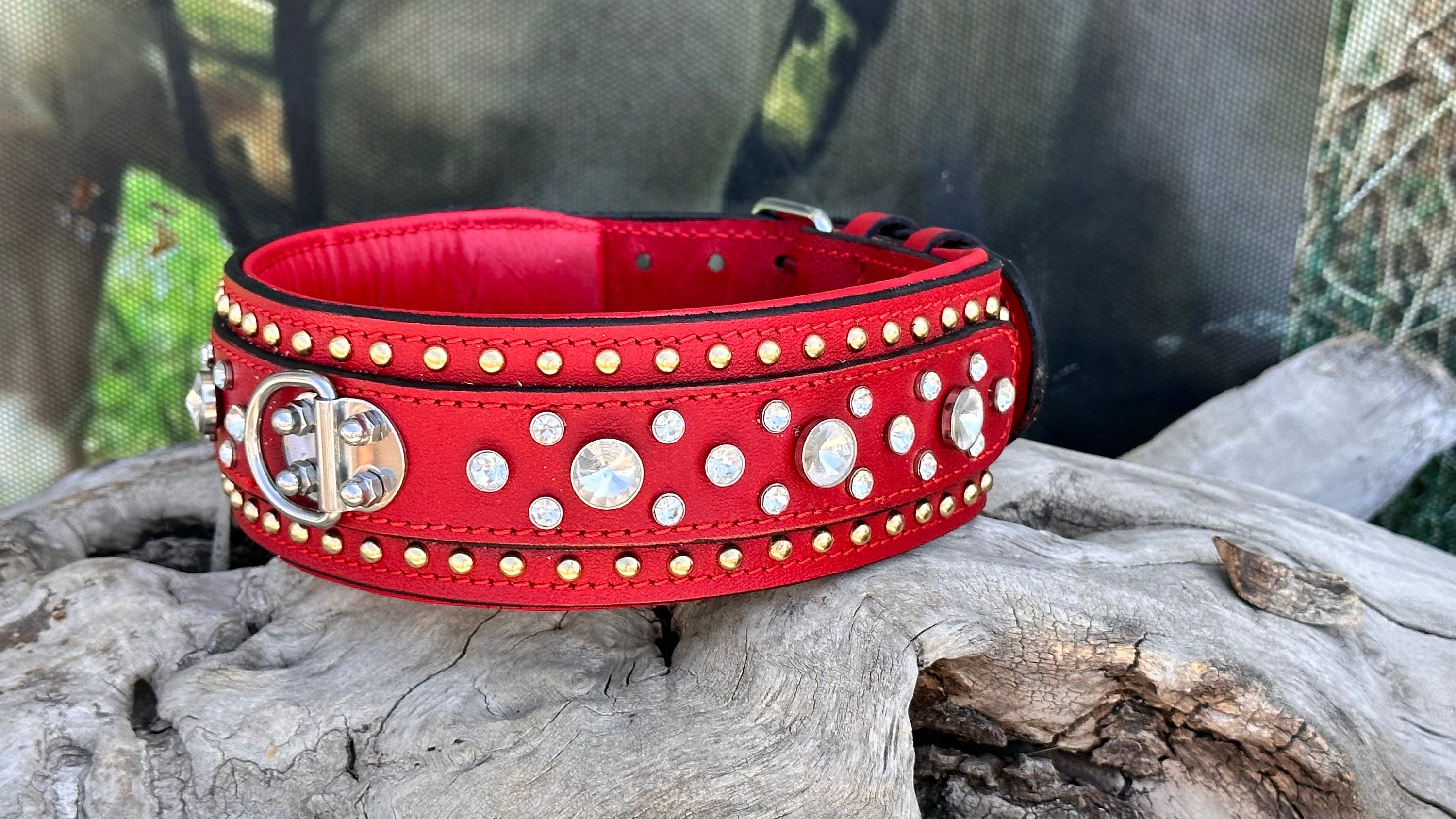 Crystal Dog Collar: Handmade Leather, Engraved, Personalized Pet Collar