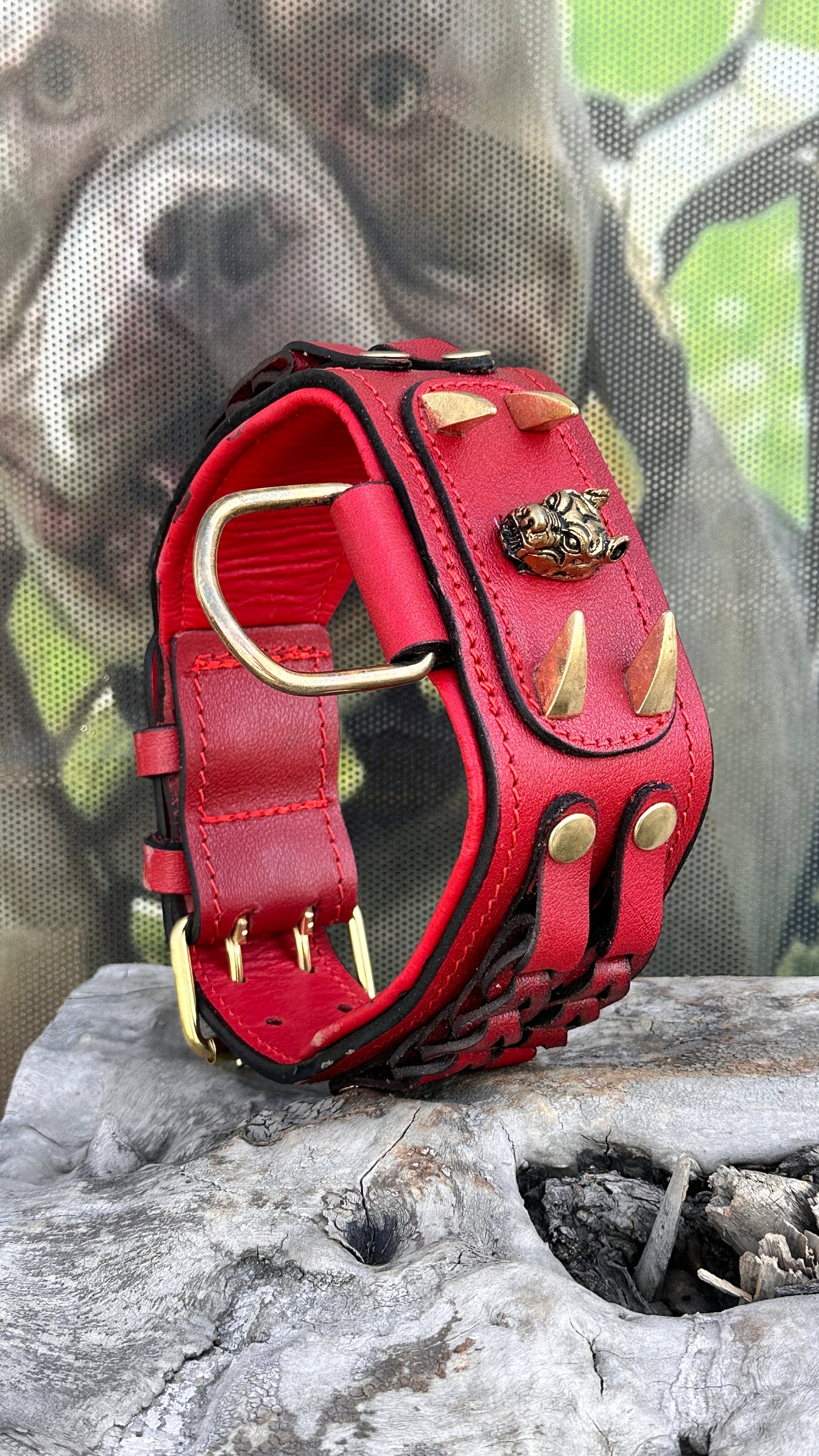 Handmade Braided Leather Dog Collar: American Bully Logo, Large Breeds