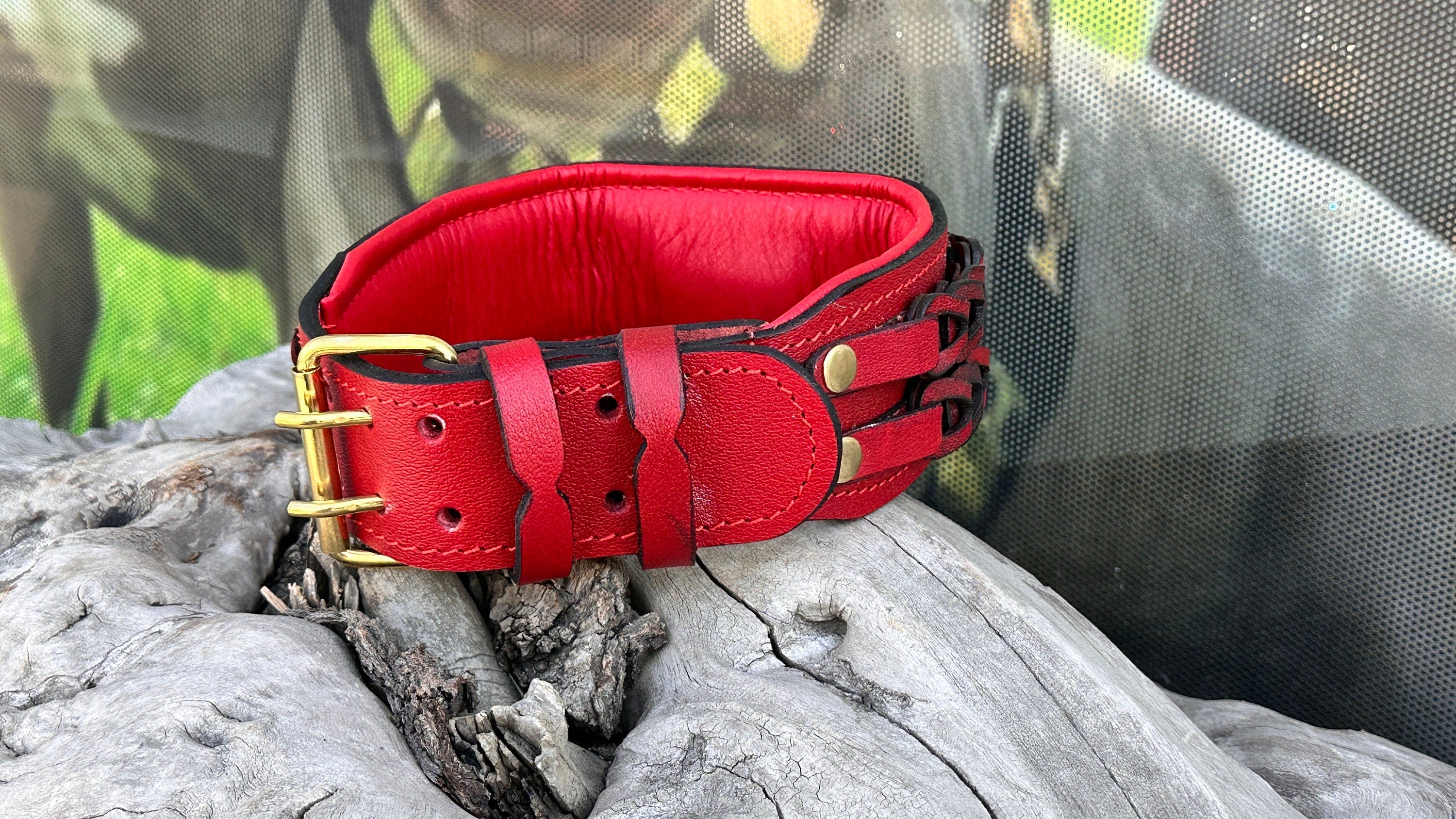 Handmade Braided Leather Dog Collar: American Bully Logo, Large Breeds