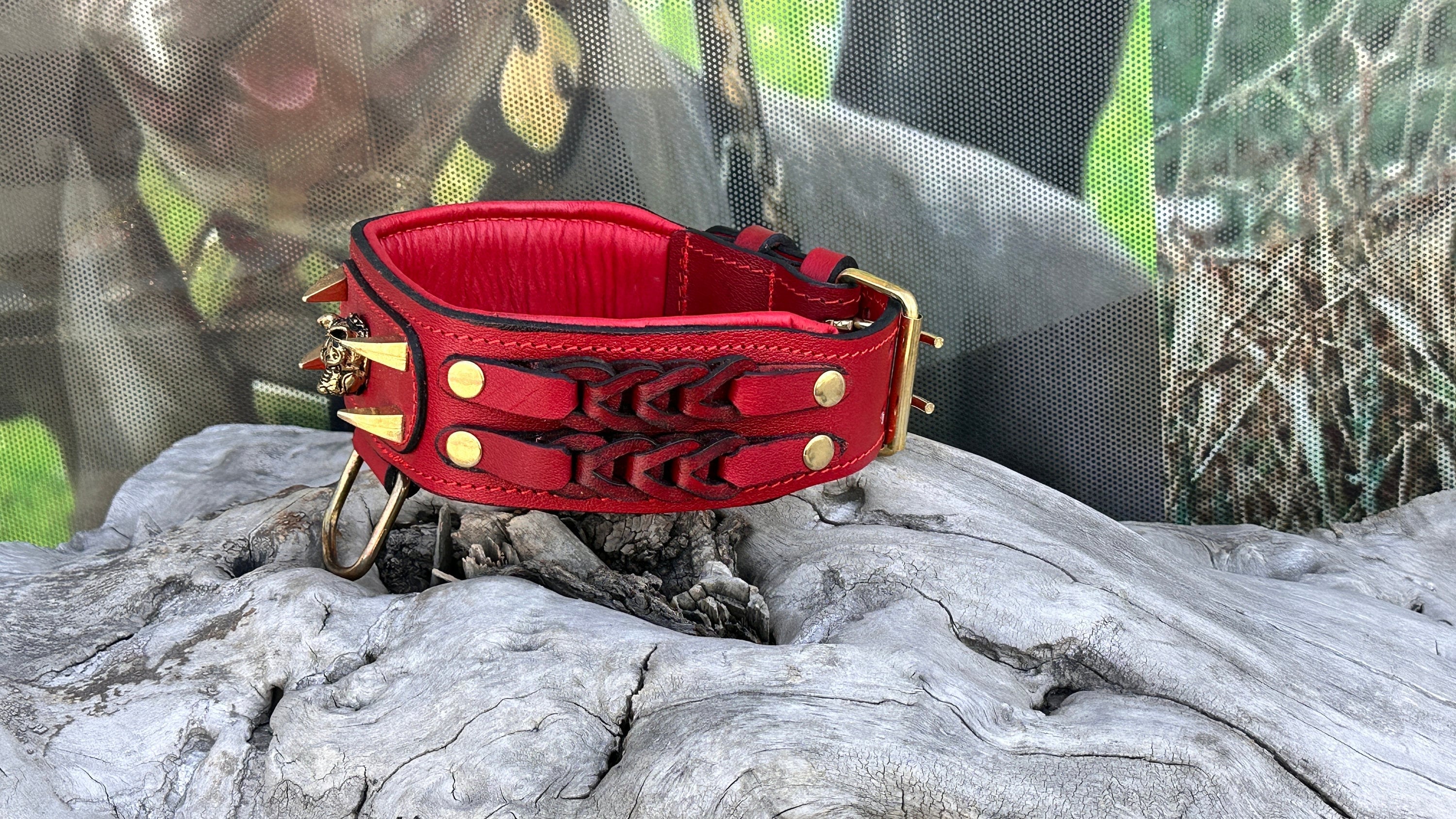 Handmade Braided Leather Dog Collar: American Bully Logo, Large Breeds