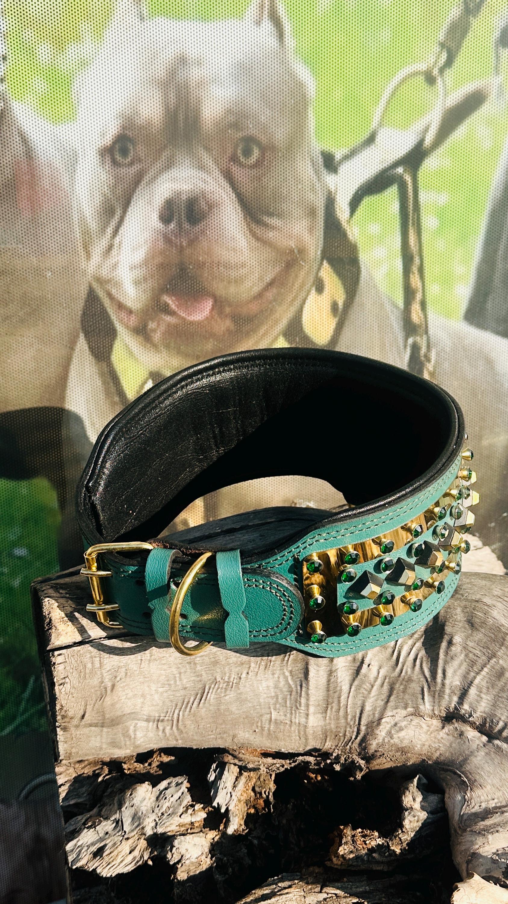 Custom Leather Dog Collar: Laser Engraved Photo, Crystal Accents