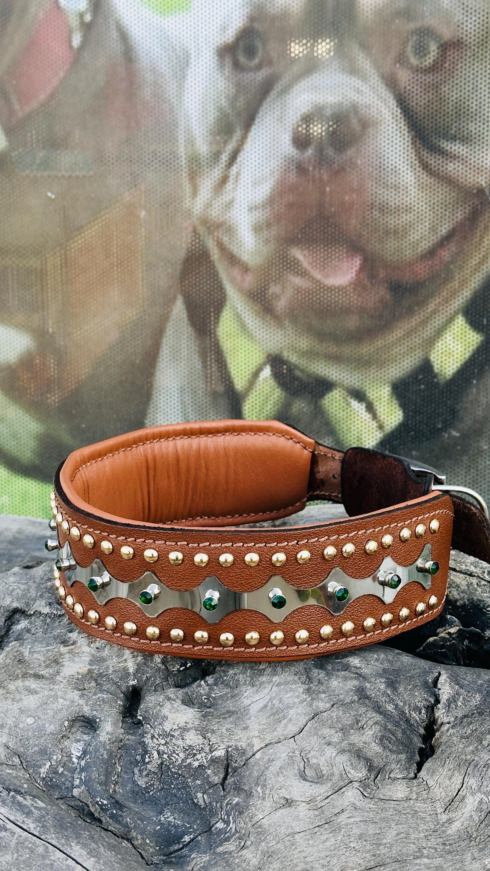 Handcrafted Leather Dog Collar with Sparkling Crystals – Elegant and Durable
