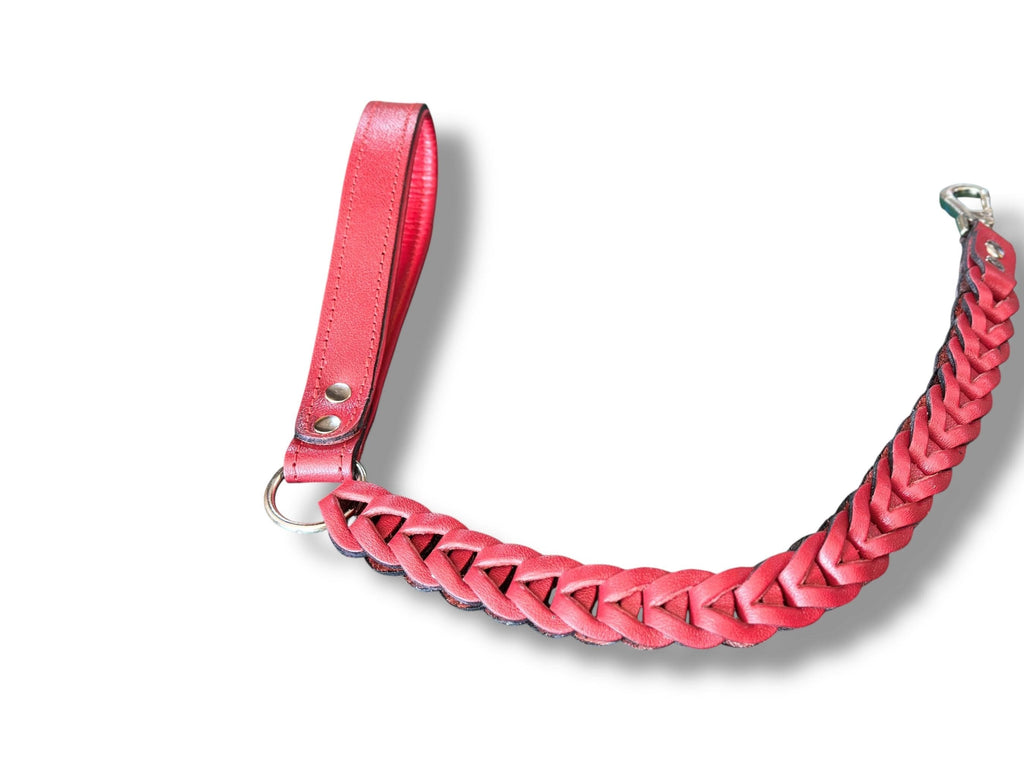 Handmade Braided Leather Dog Leash: 80cm Red Buffalo Leather Lead