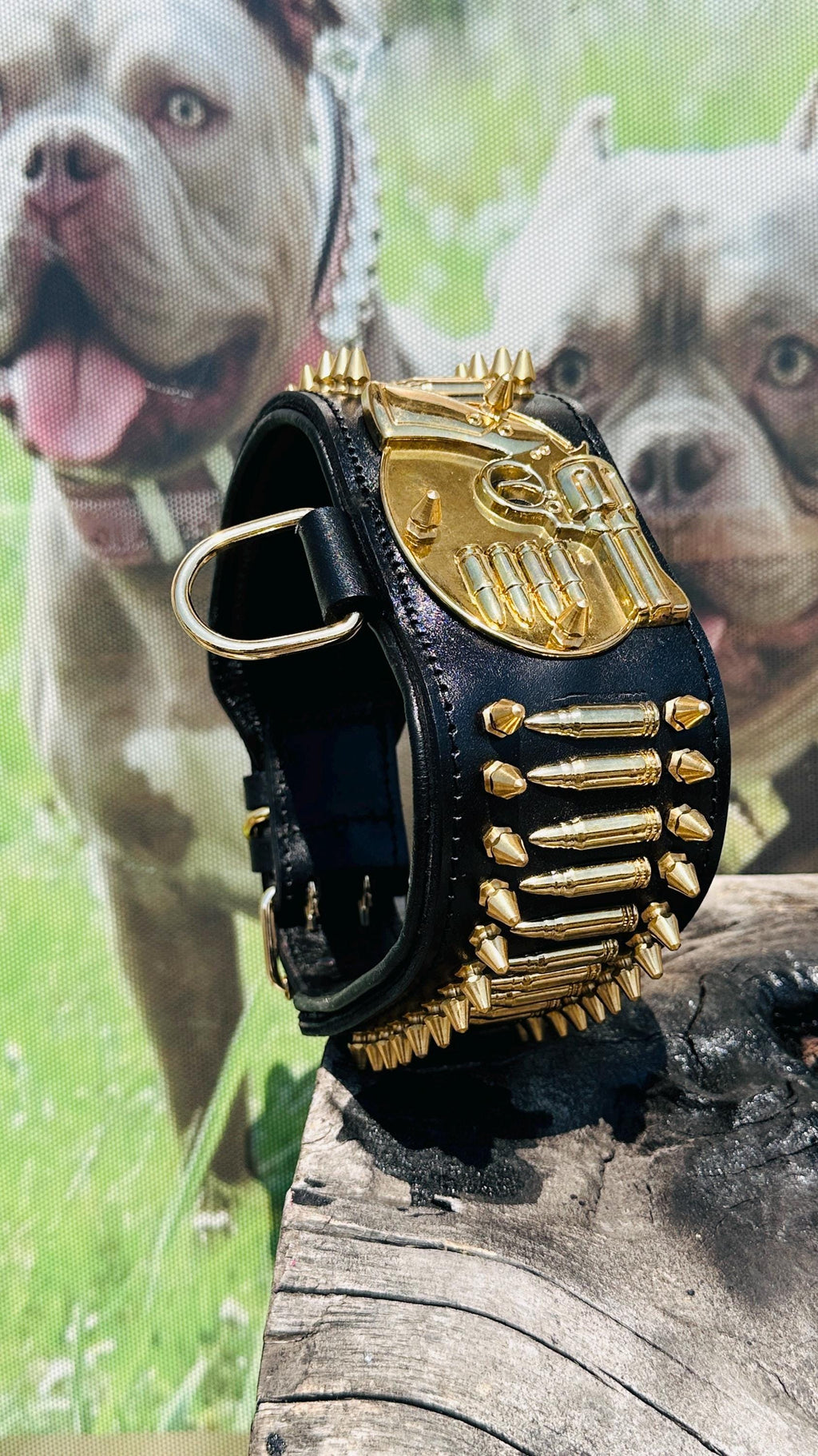 8cm 3.15’’ Wide Handmade Bullet Dog Collar – Real Buffalo Leather Gun Design Collar for Cane Corso, Rottweiler, Kangal & Large Breeds