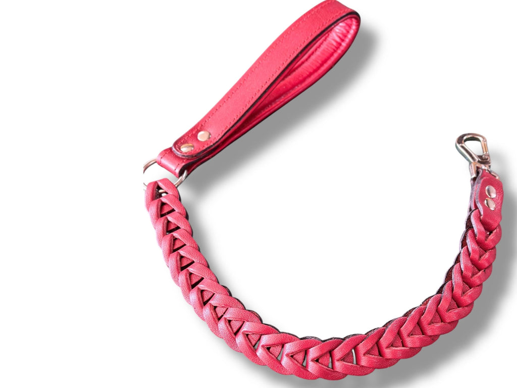 Handmade Braided Leather Dog Leash: 80cm Red Buffalo Leather Lead