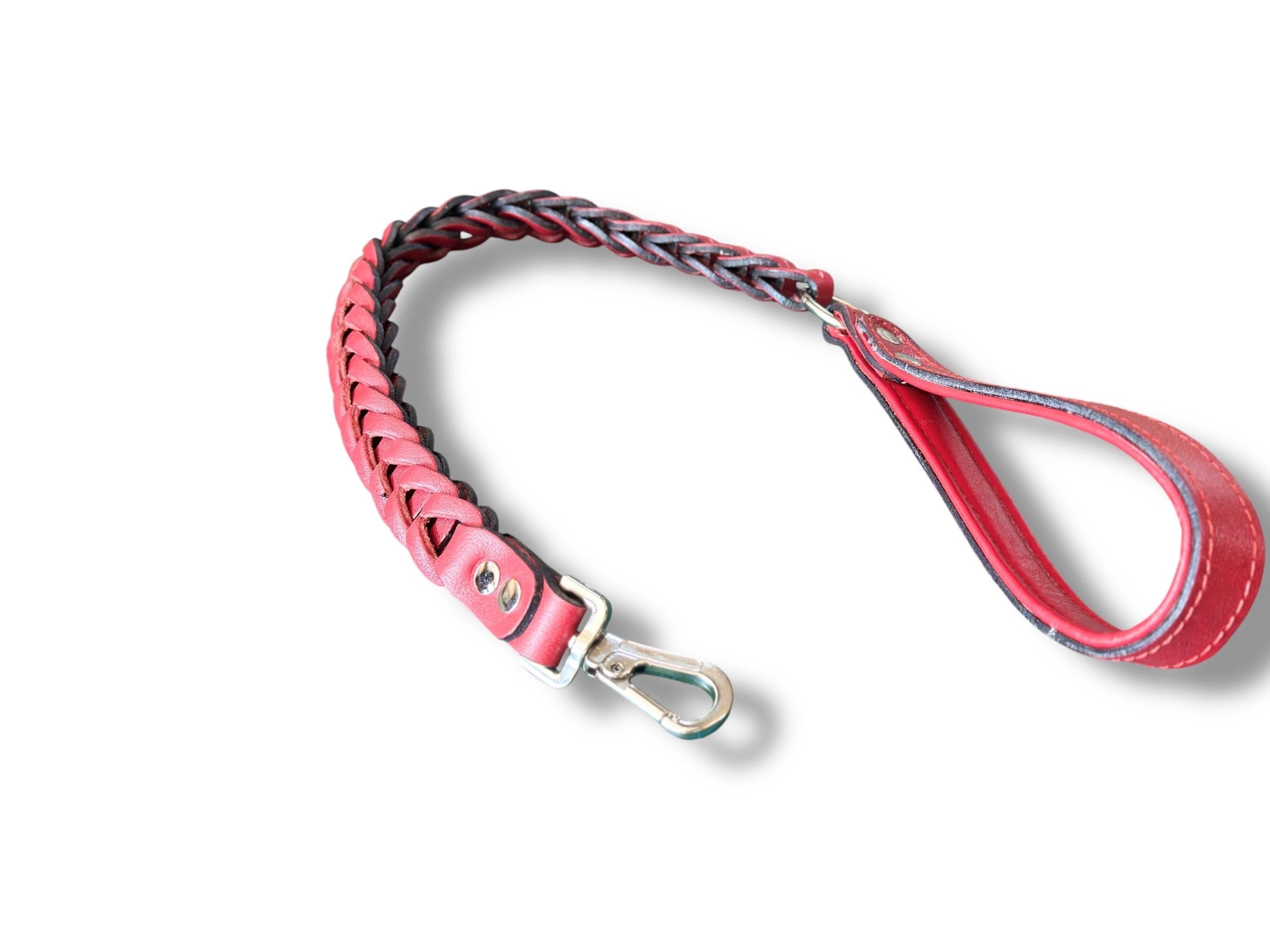 Handmade Braided Leather Dog Leash: 80cm Red Buffalo Leather Lead