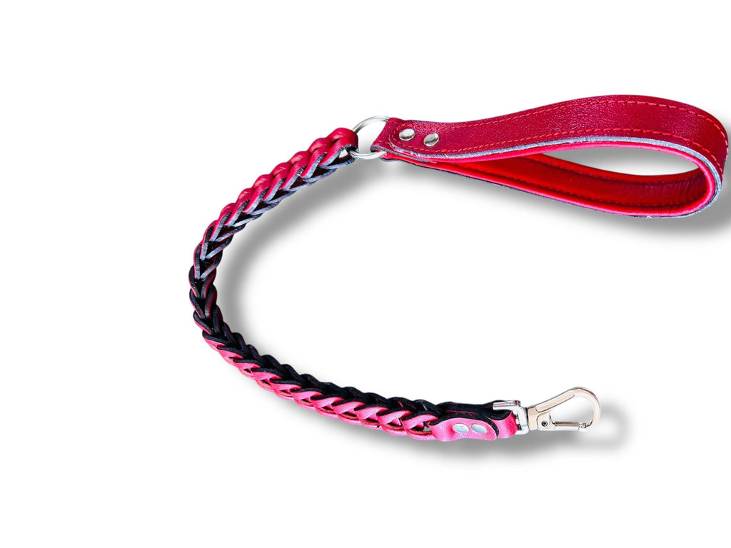 Handmade Braided Leather Dog Leash: 80cm Red Buffalo Leather Lead