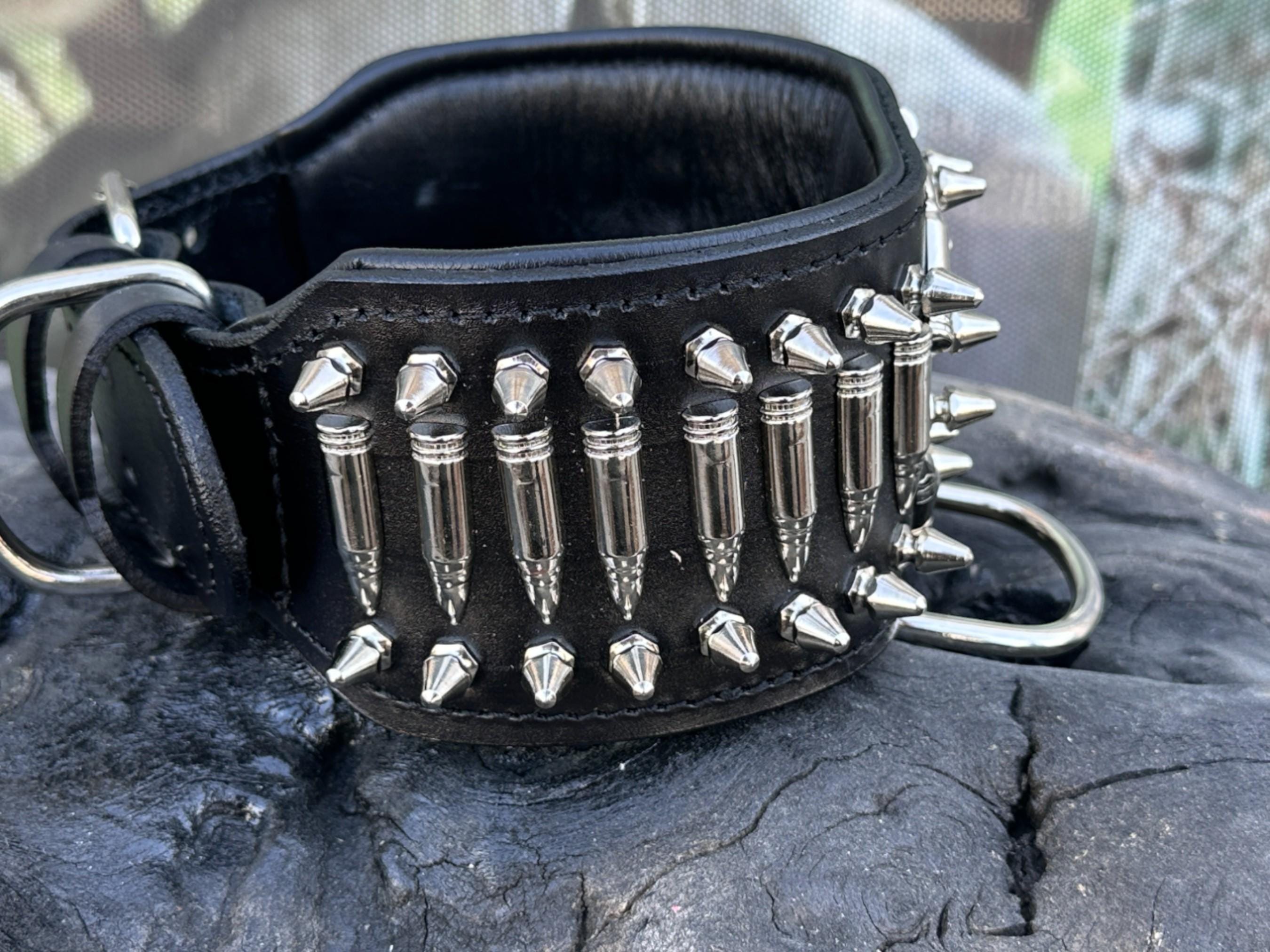 Handmade 8cm Wide Dog Collar with Bullets & Custom Laser Photo Plate – Heavy Duty for Cane Corso, Kangal, Rottweiler