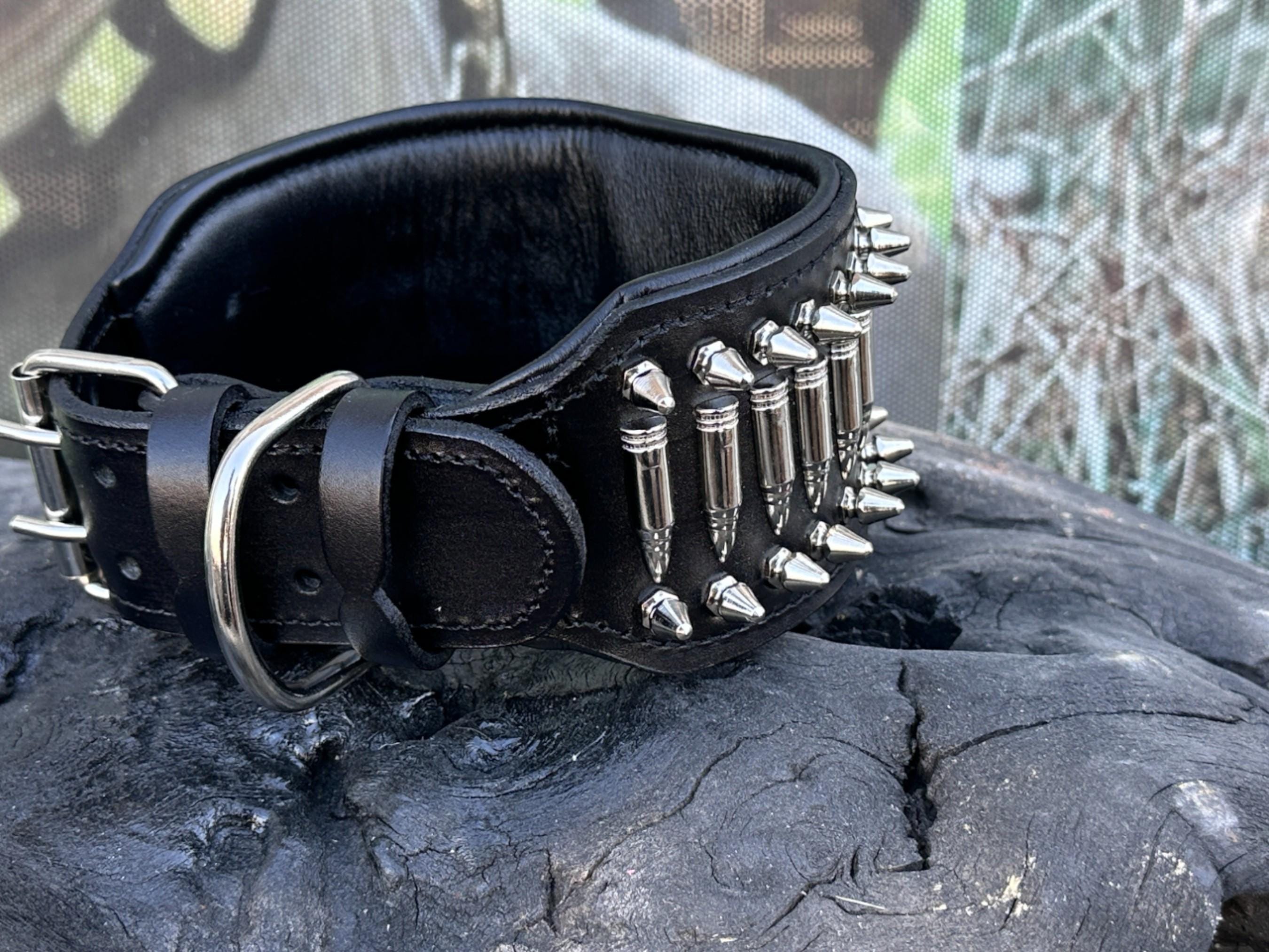 Handmade 8cm Wide Dog Collar with Bullets & Custom Laser Photo Plate – Heavy Duty for Cane Corso, Kangal, Rottweiler