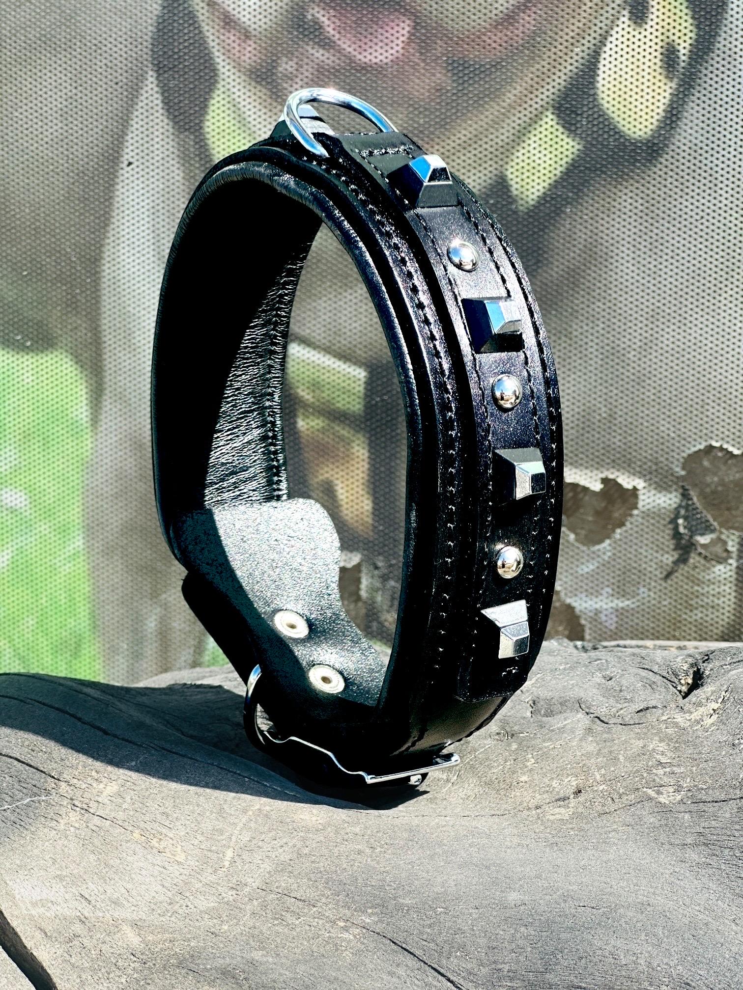 4 CM Handmade Leather Dog Collar with Pyramid Studs – Stylish & Durable for Medium Breeds