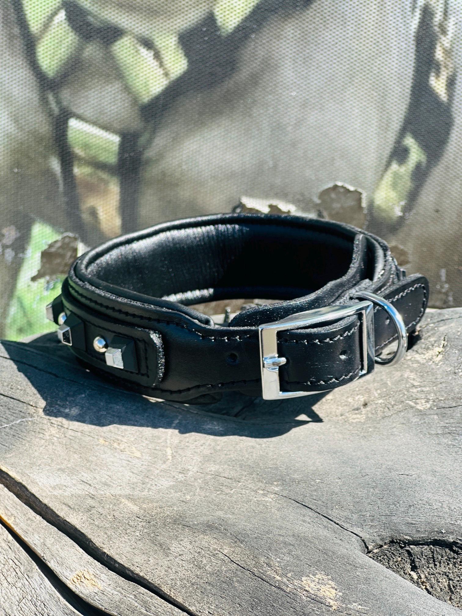 4 CM Handmade Leather Dog Collar with Pyramid Studs – Stylish & Durable for Medium Breeds