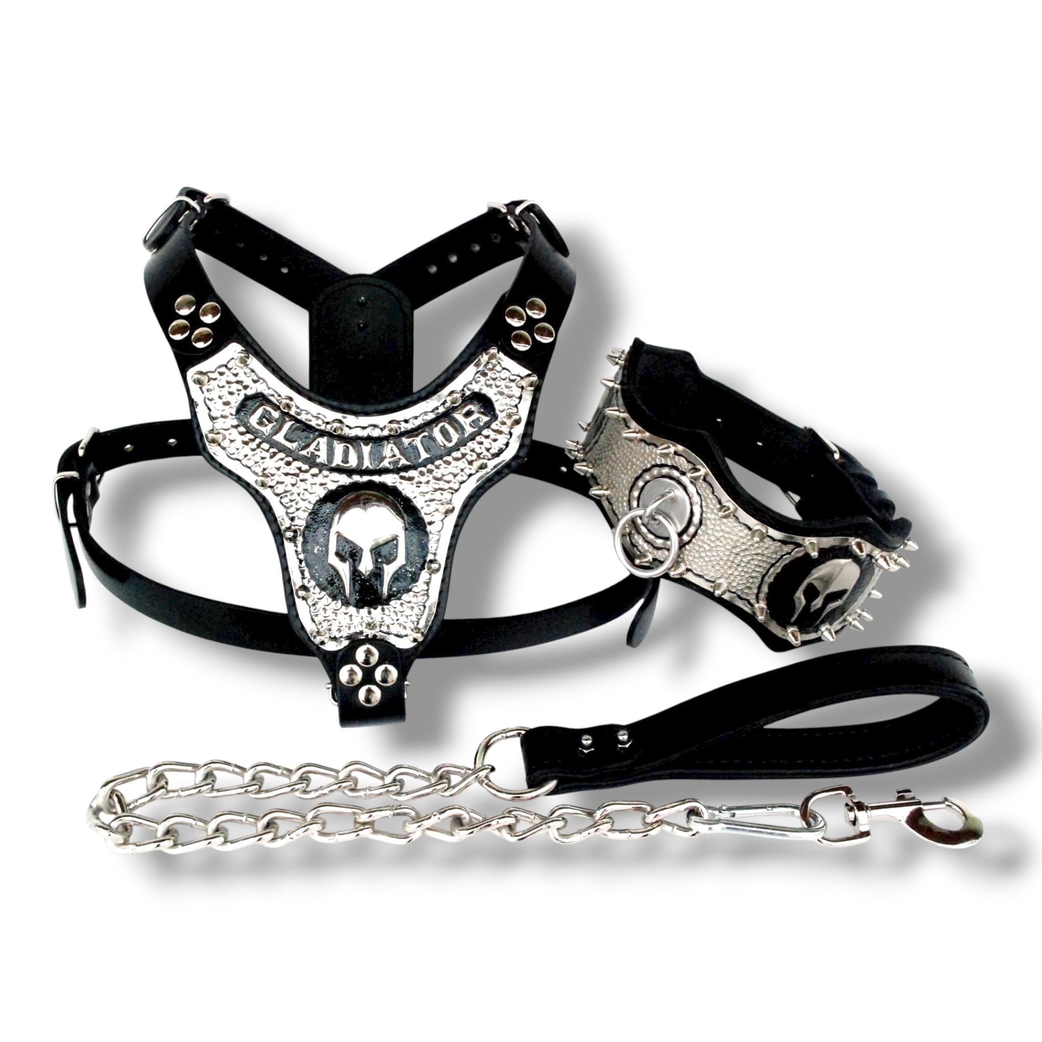 Custom Leather Dog Harness Set – Copper Plated, Personalized Name & Logo